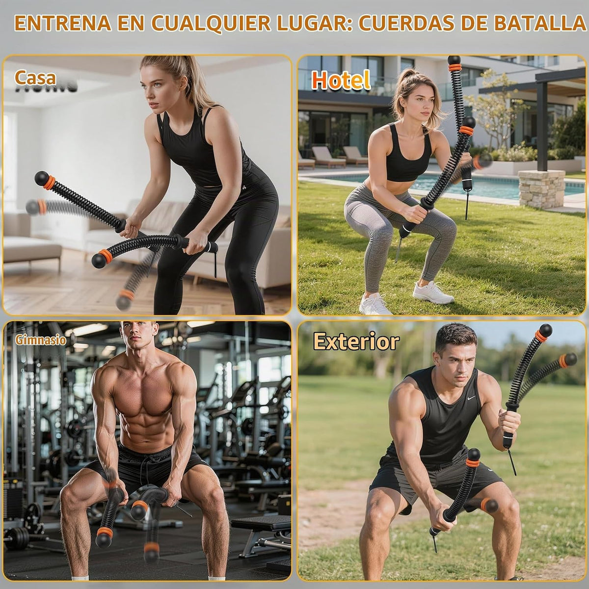 Cuerdas de batalla sin cuerda para gimnasio en casa, cuerda de bata...