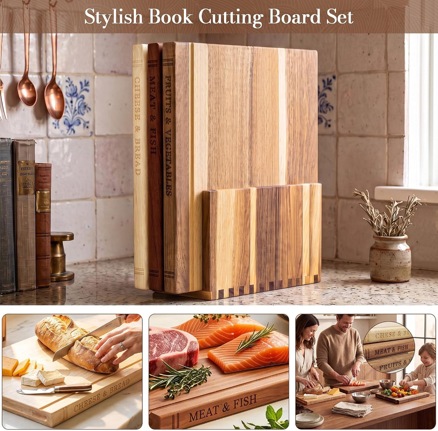 Juego de tablas de cortar de libros para cocina, tabla de cortar de...
