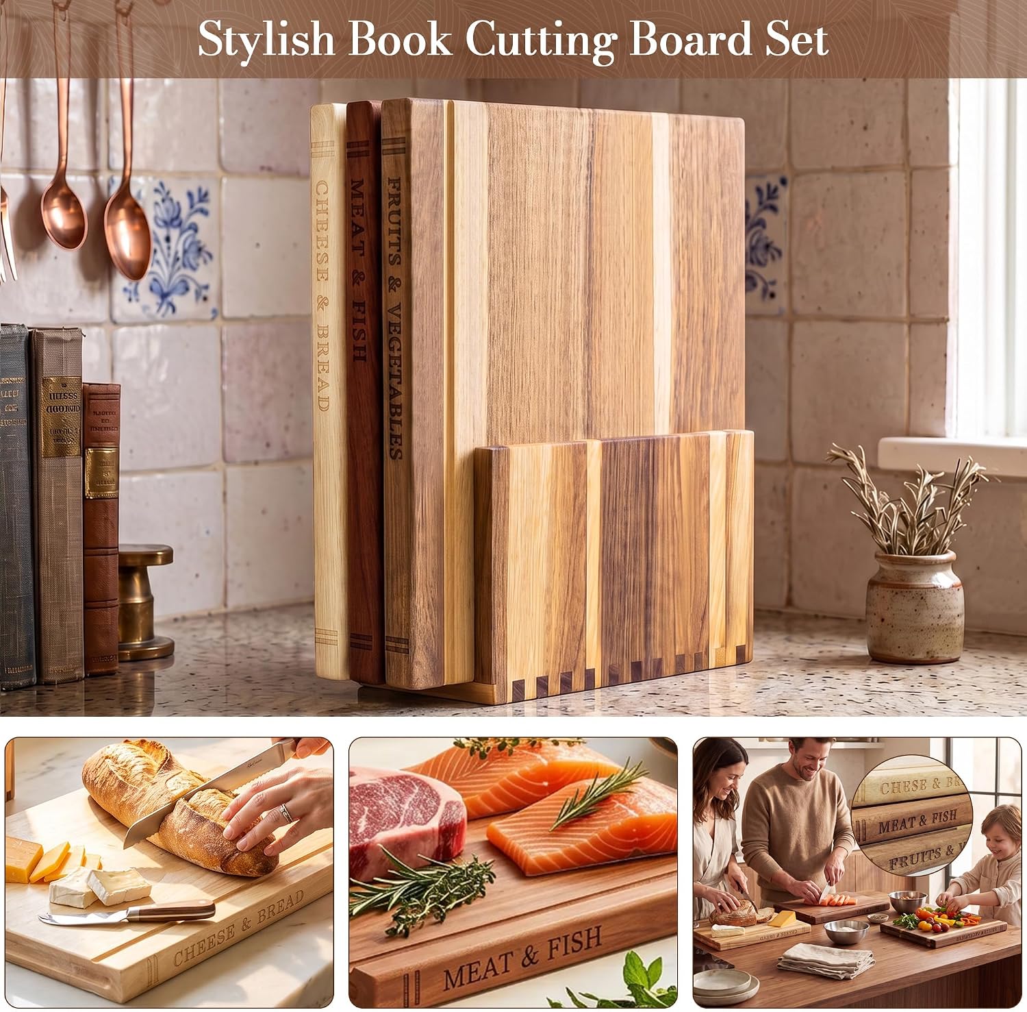 Juego de tablas de cortar de libros para cocina, tabla de cortar de...