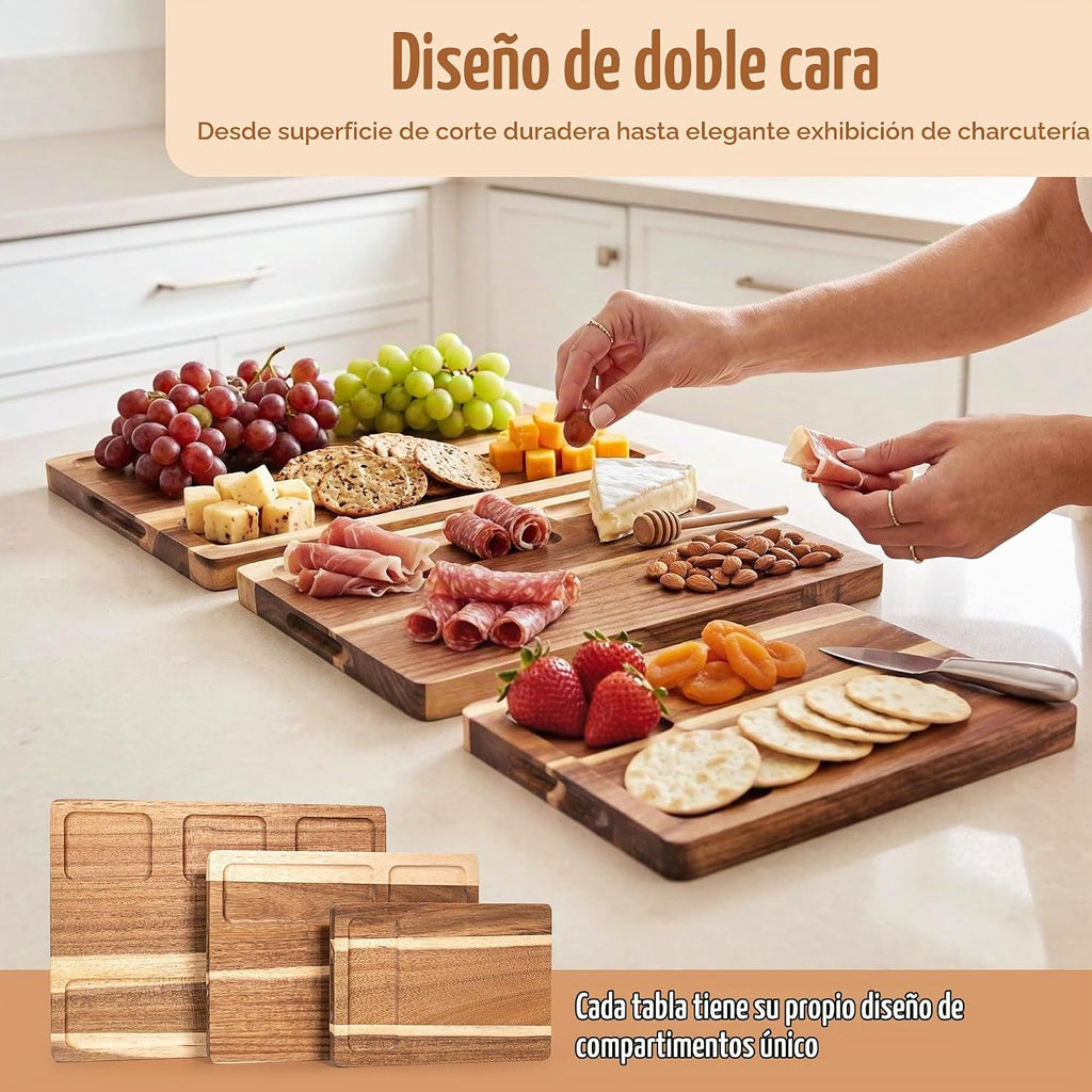 EDELHAUS Juego de 3 tablas de cortar de madera de acacia para cocin...