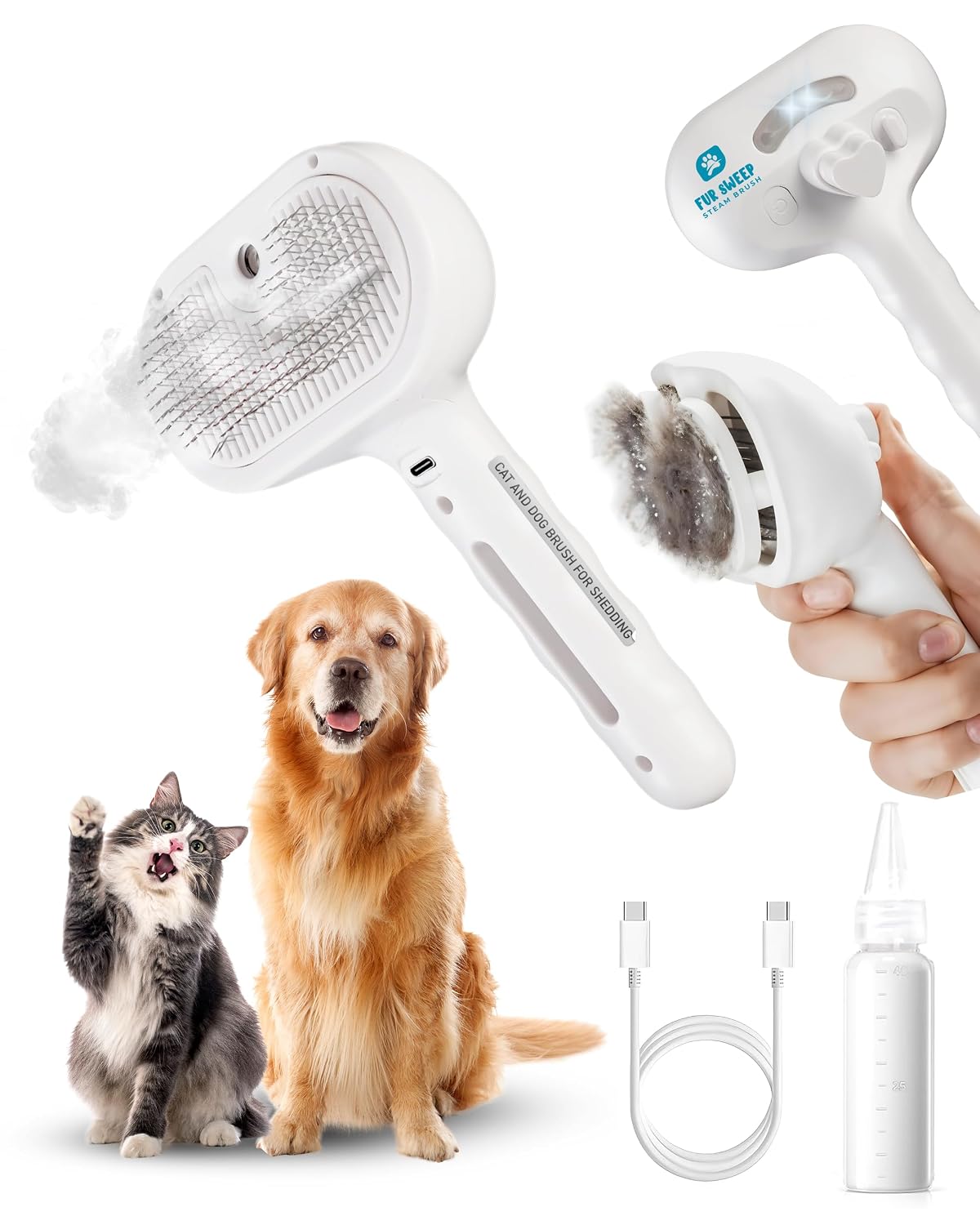 Cepillo de vapor de barrido de piel para perros, peine para aseo y...