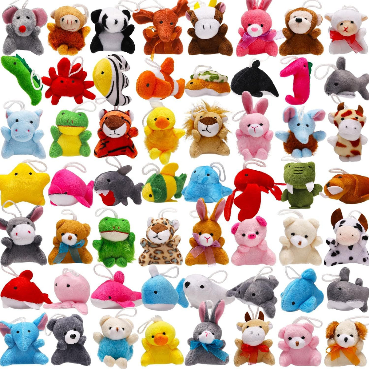 Paquete de 56 mini juguetes de animales de peluche a granel, llaver...