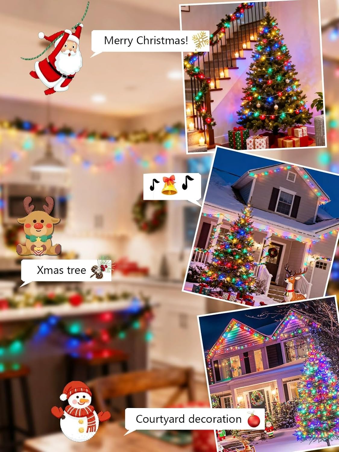 Guirnalda de luces navideñas de 400 LED, 132 pies, controladas por...