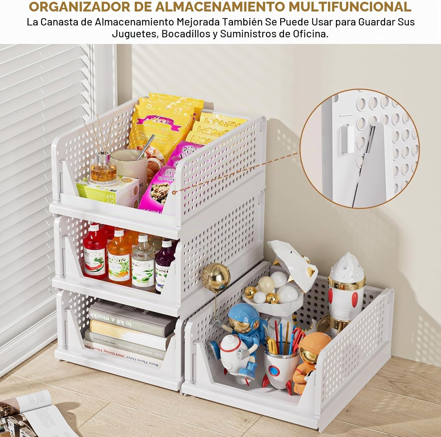 SNSLXH Paquete de 5 cestas apilables de almacenamiento de armario,...