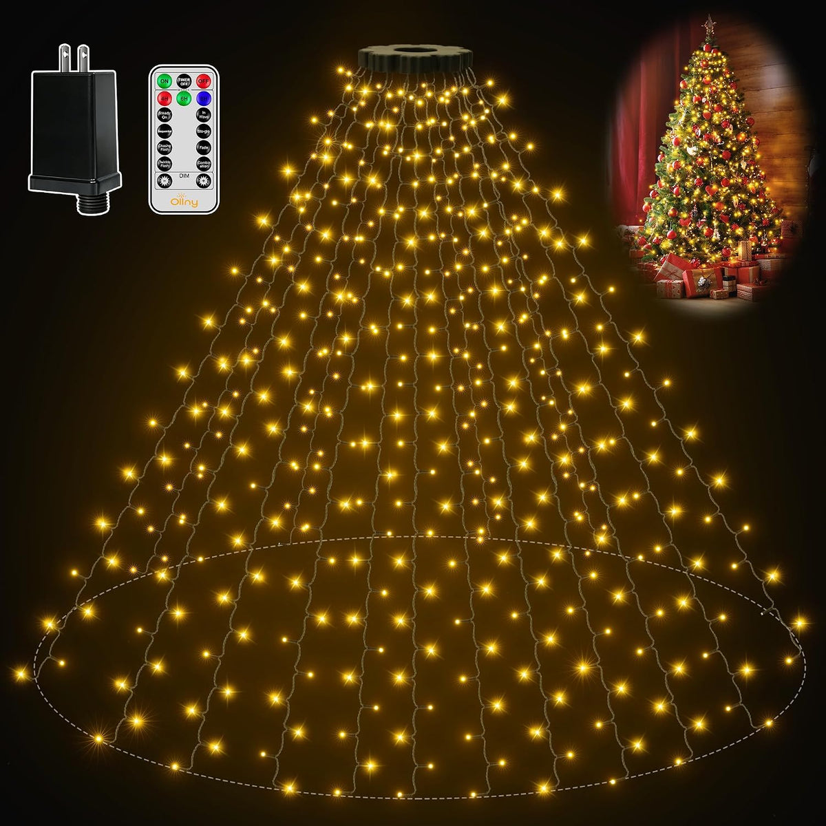Ollny - Luces para árbol de Navidad, 400 LED, 8.2 pies x 16 cuerdas...