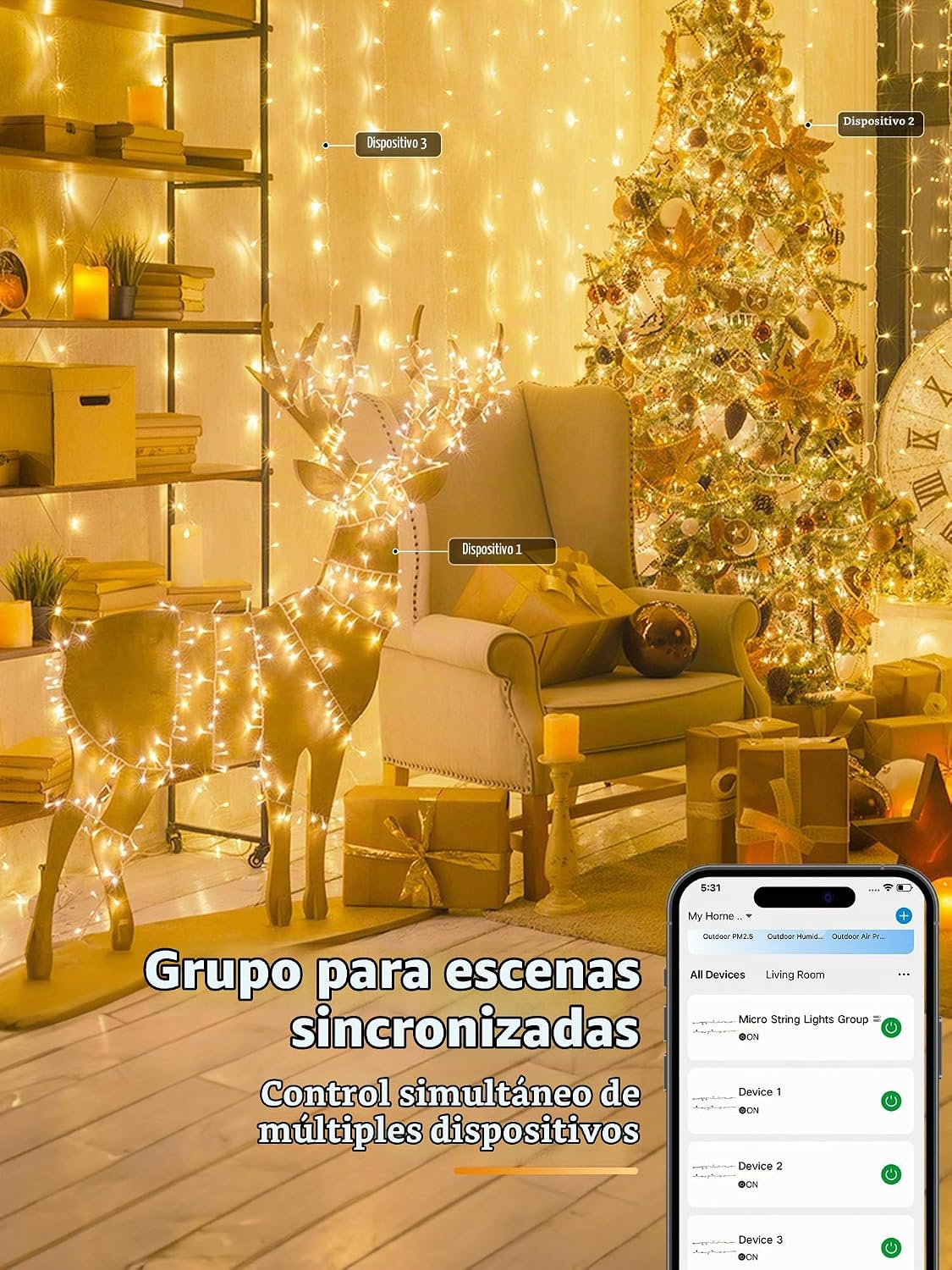 BrizLabs Luces de Navidad inteligentes, 300 luces LED que cambian d...