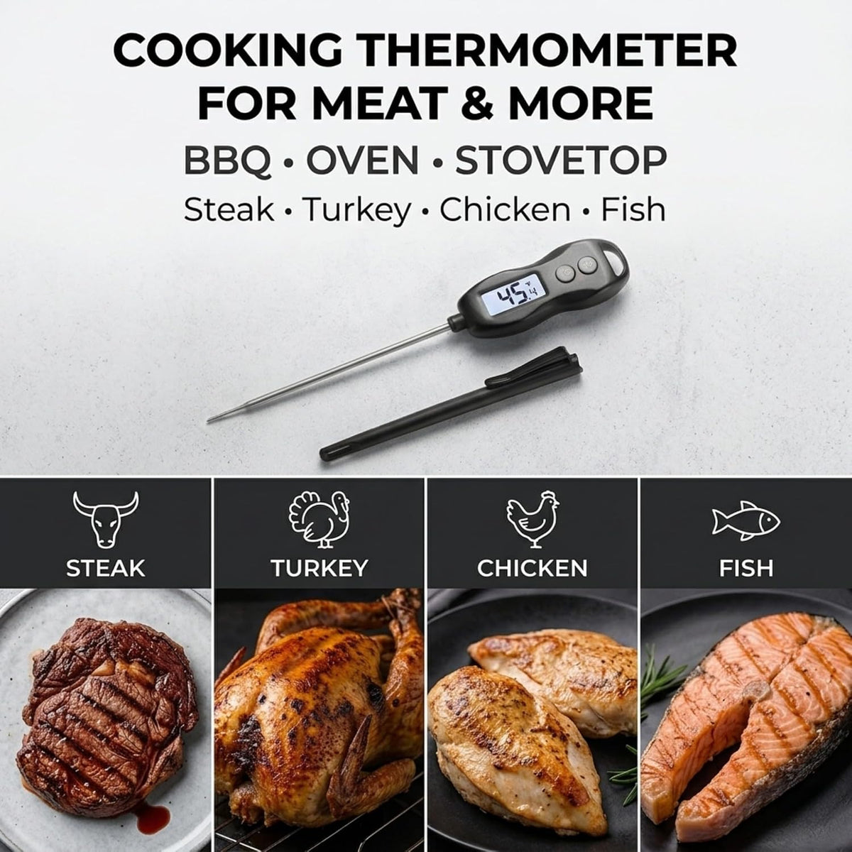 BRAPILOT Termómetro para Carne Lectura Digital Instantánea, Imperme...