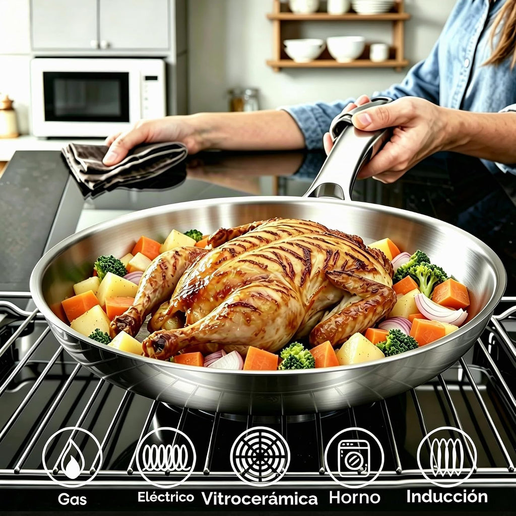 COOKER KING Sartén de acero inoxidable de 12 pulgadas, sartén grand...