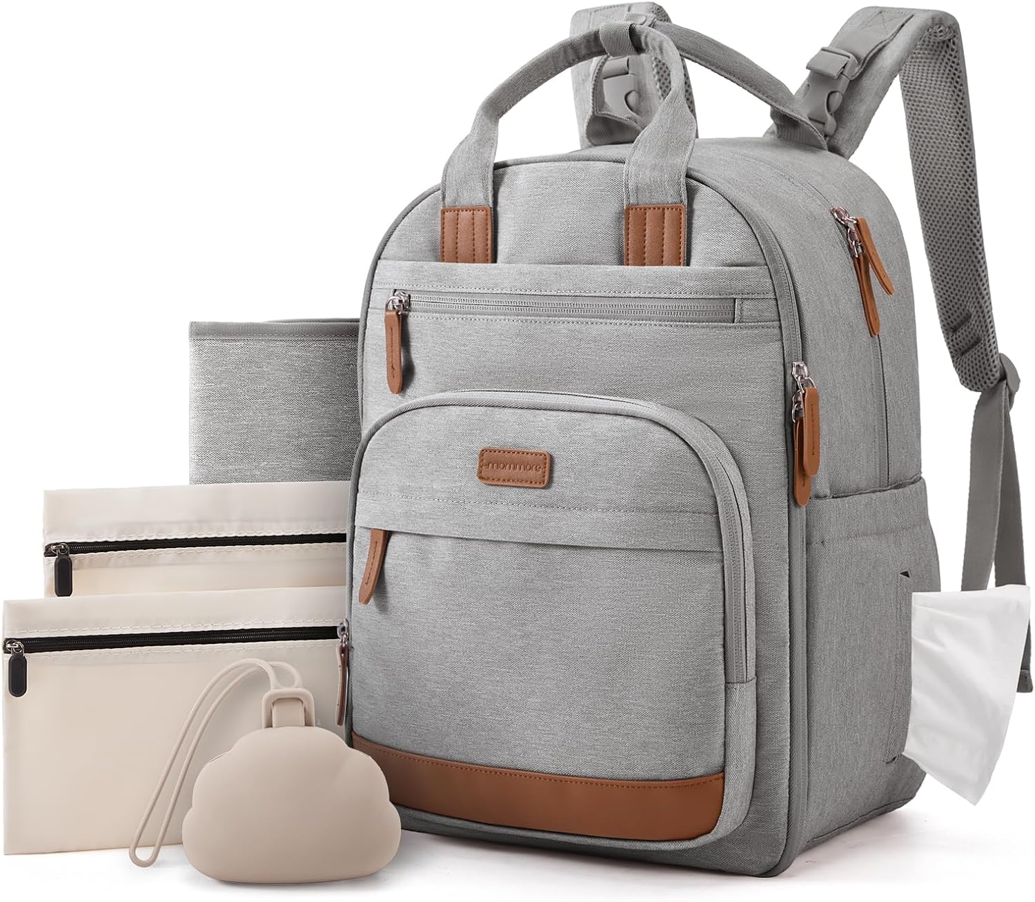 mommore Mochila para pañales con cambiador impermeable, soportes ai...