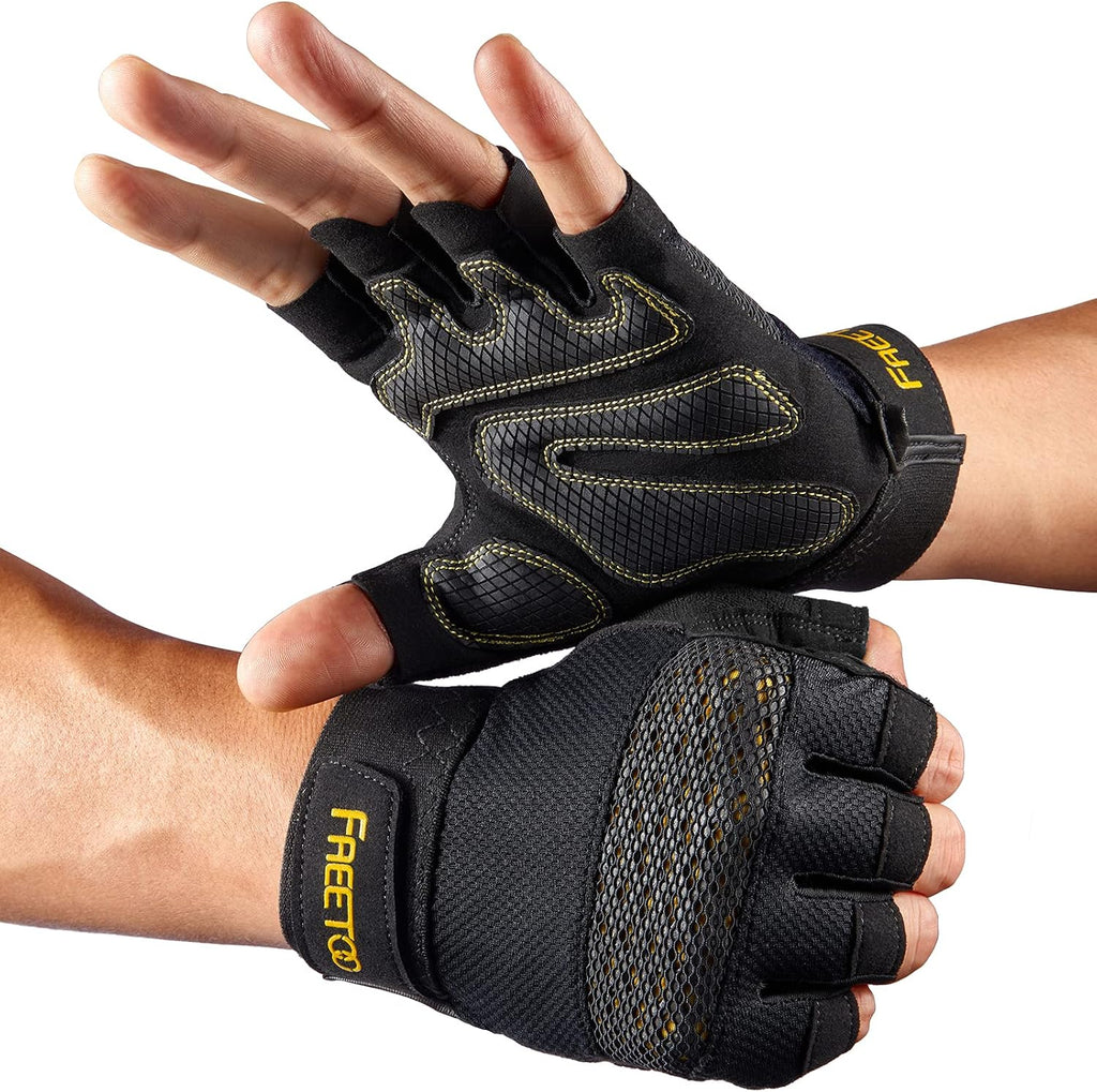 FREETOO Guantes de entrenamiento sin dedos para hombres, guantes ac...