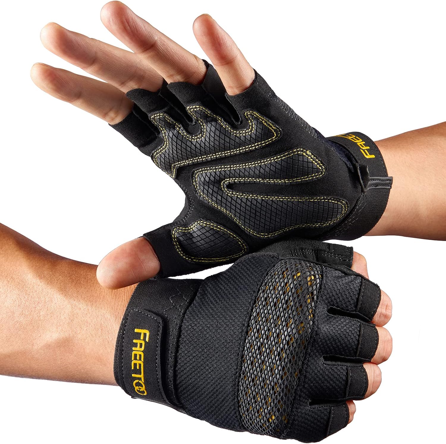 FREETOO Guantes de entrenamiento sin dedos para hombres, guantes ac...