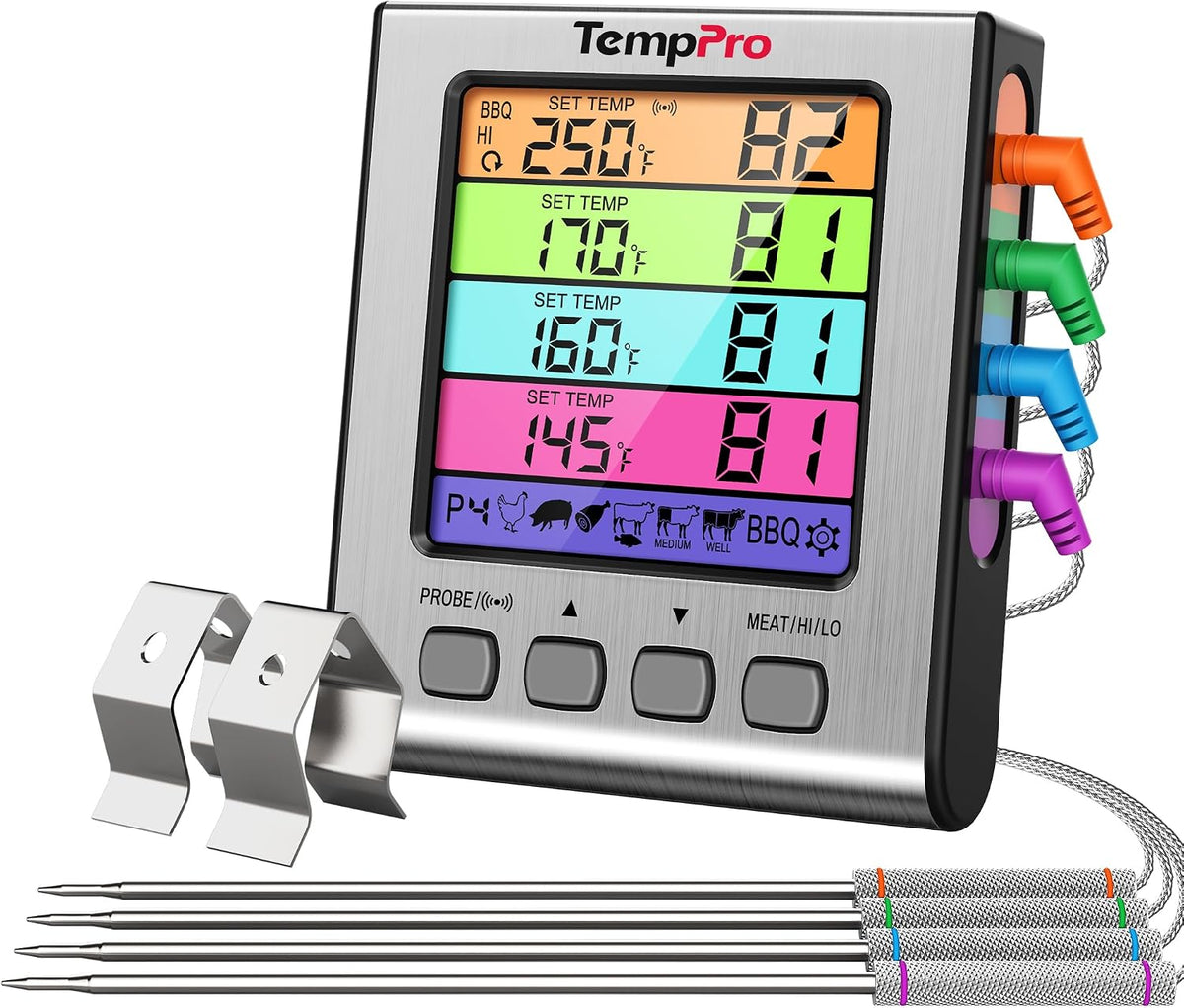 TempPro TempTrack Termómetro digital para carne con 4 sondas de tem...