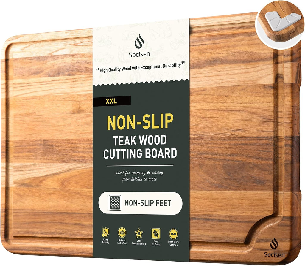 Tabla de cortar extra grande de madera de teca de 20 pulgadas para...