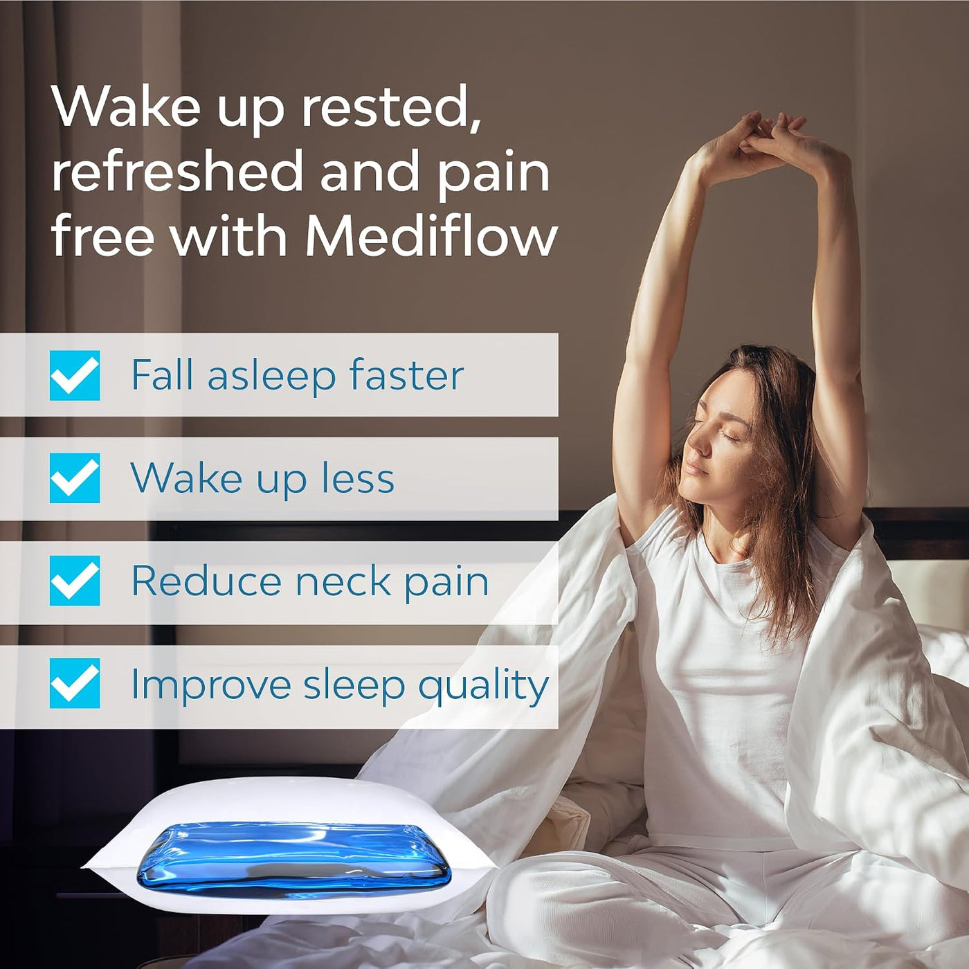 Mediflow Almohada de fibra de agua - Almohada de cama ajustable par...