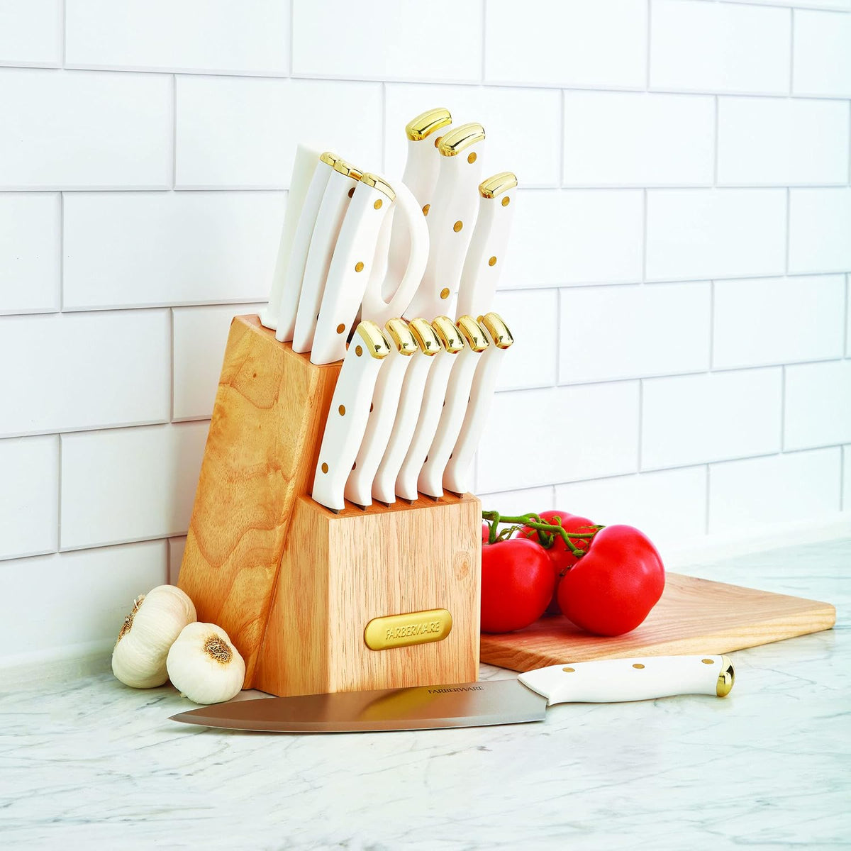FARBERWARE Juego de cuchillos de 15 piezas, cuchillos de cocina de...