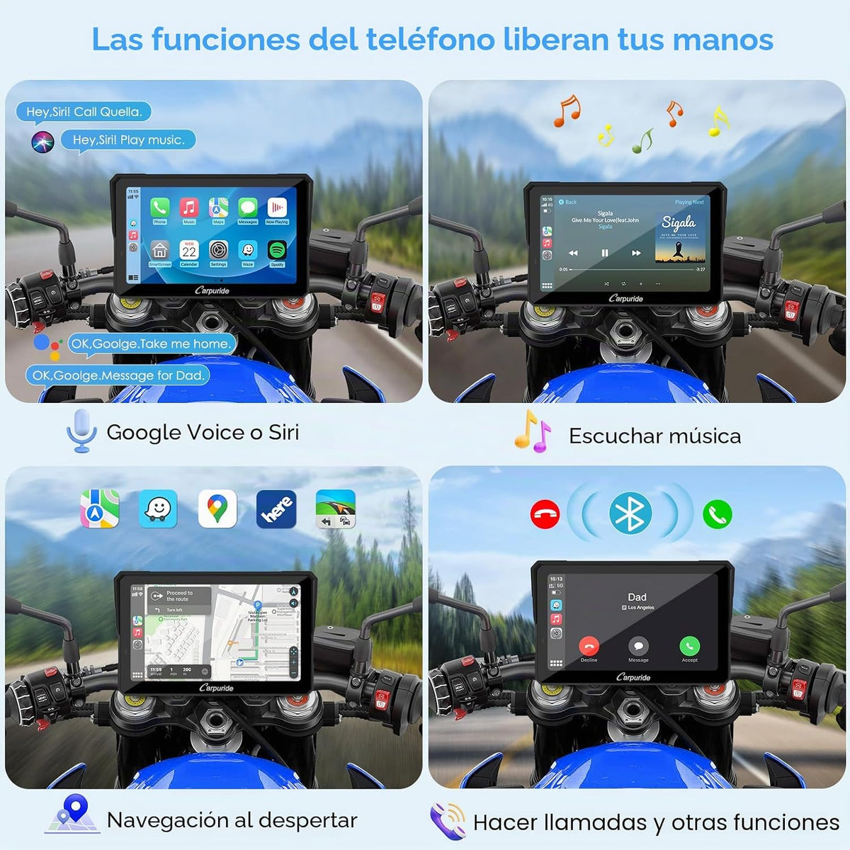Carpuride W702PRO 7" para motocicleta CarPlay y Android Auto Du...