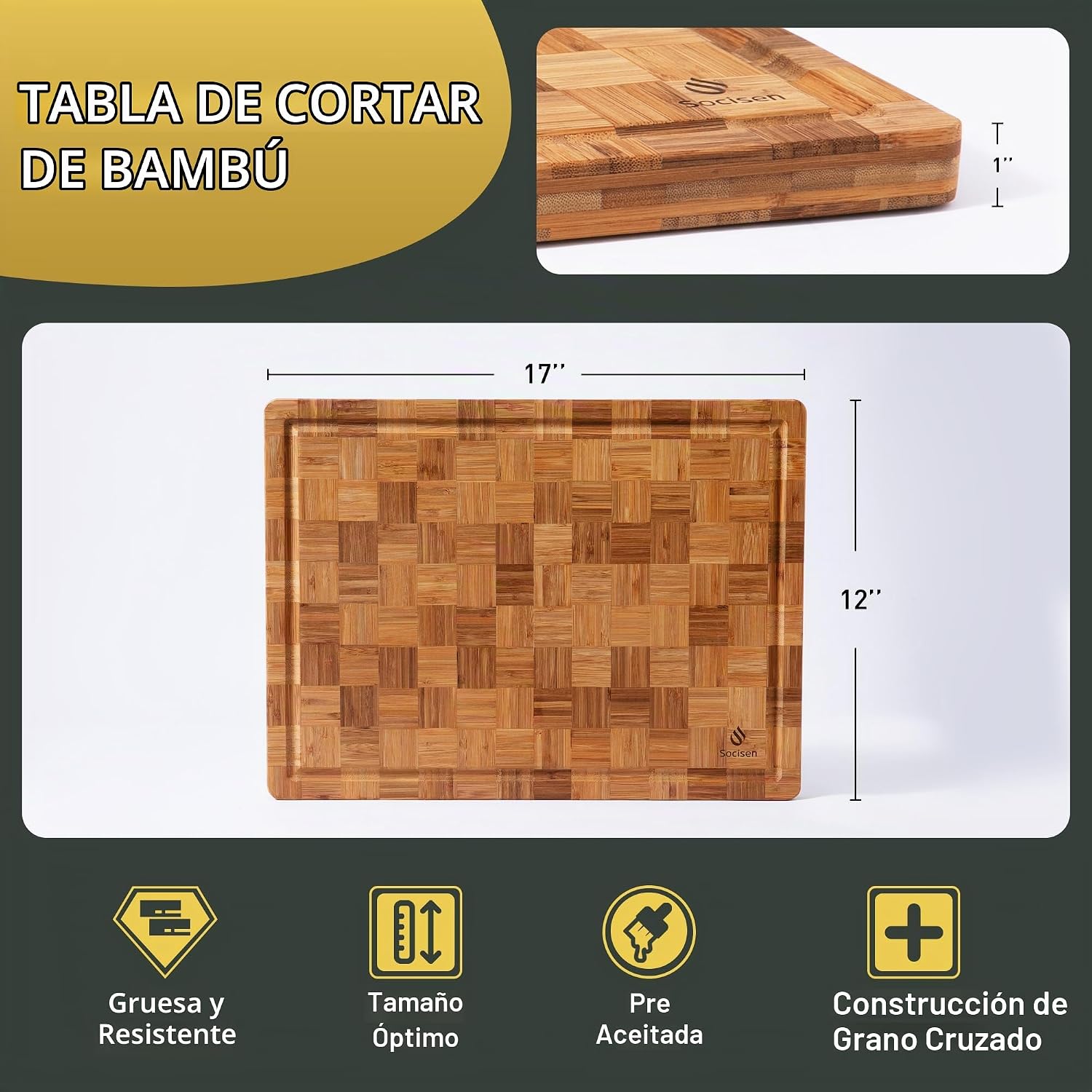 Tablas de cortar de bambú no tóxicas de madera para cocina antidesl...