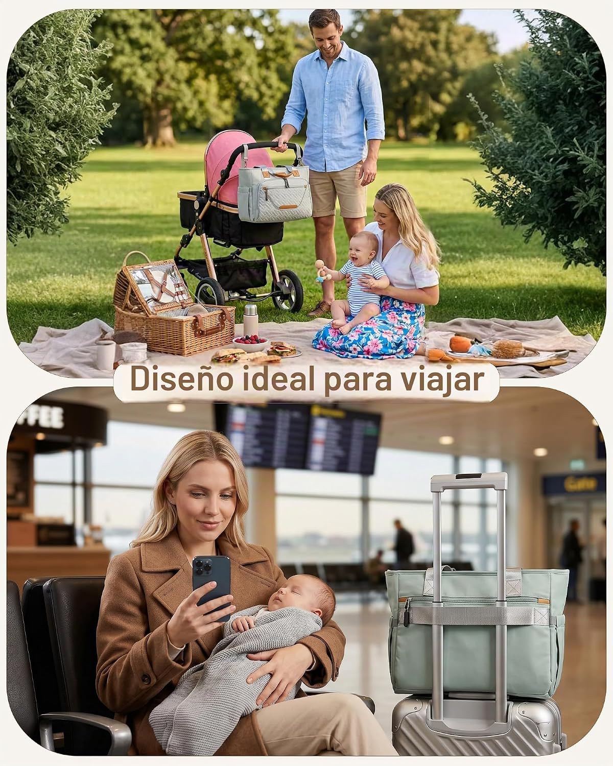 FHELAD Bolsa de pañales grande con compartimento para laptop de 16...
