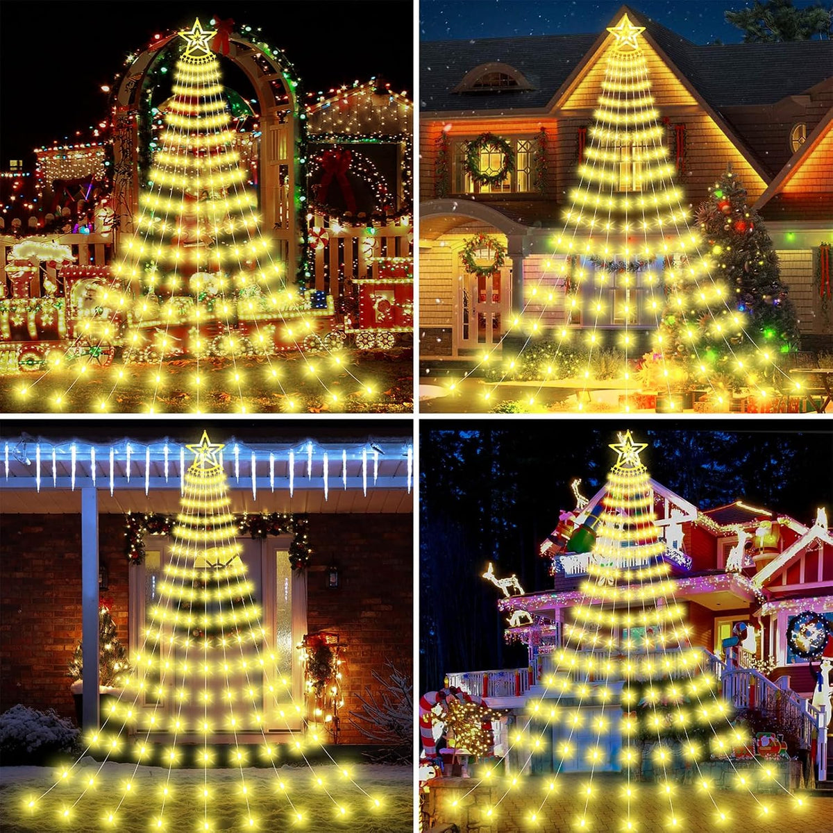Luces solares de árbol de Navidad para exteriores, 11.48 pies, 350...