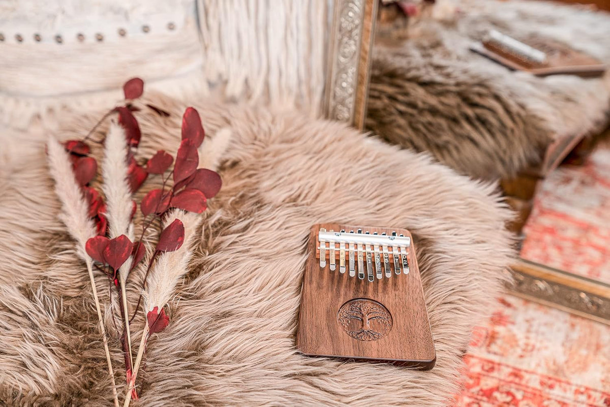 Piano de pulgar Kalimba, 10 teclas, incluye martillo de afinación y...