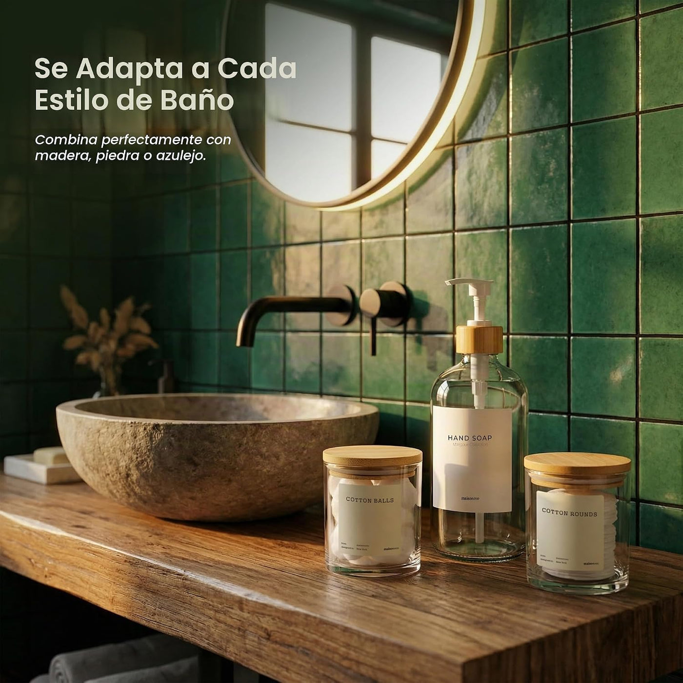 MaisoNovo Recipientes de baño de vidrio con tapas (hermético), sopo...