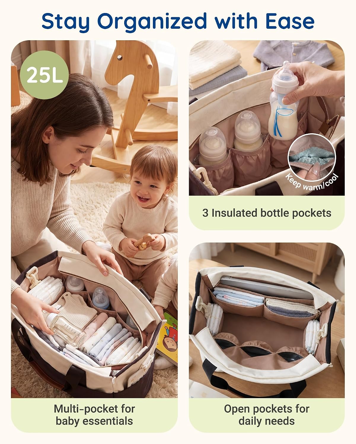 mommore Bolsa de pañales de lona Bolso de hospital con estilo para...