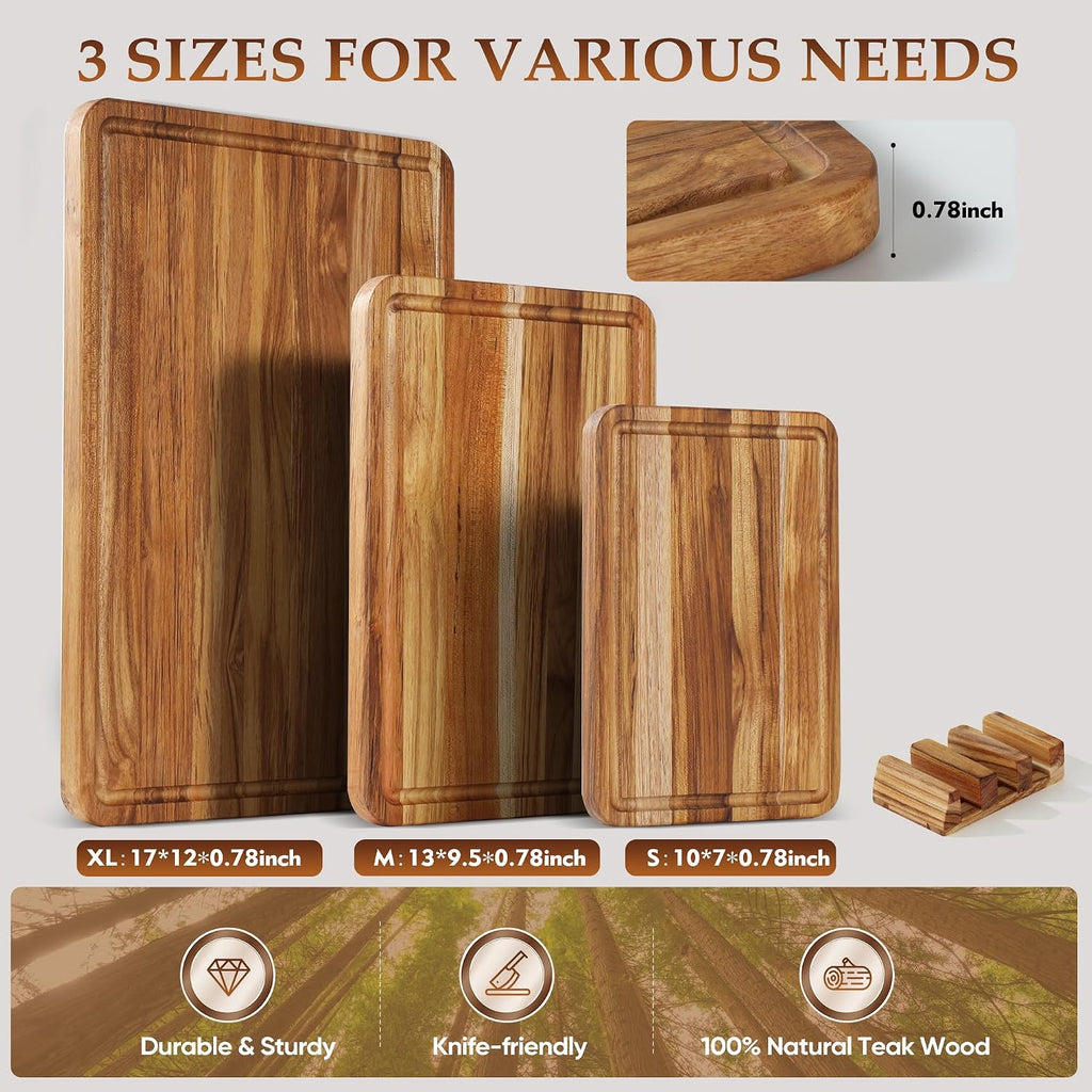 Juego de 3 tablas de cortar de teca para cocina, tabla de madera pa...