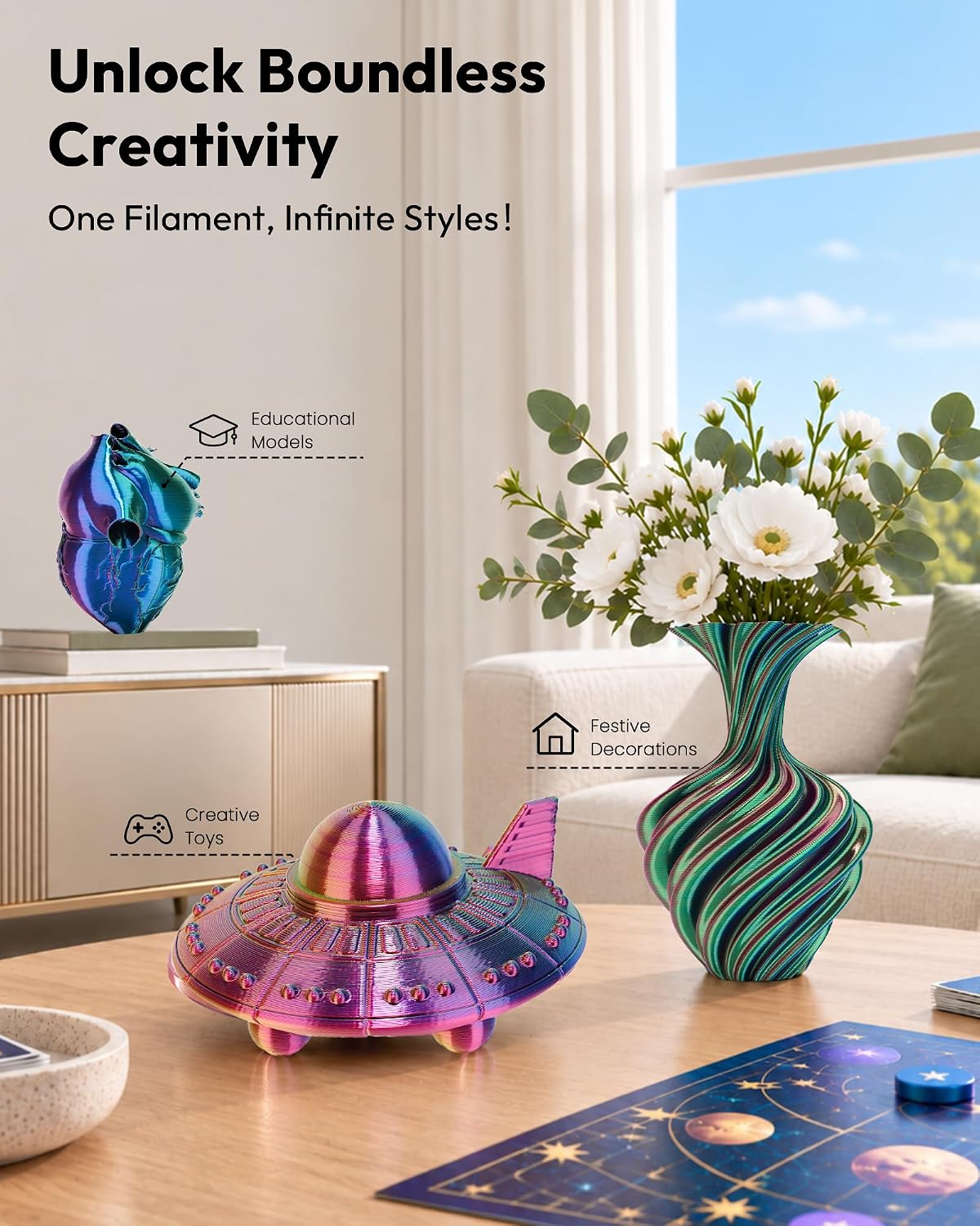 Filamento de impresora 3D de seda AMOLEN, 4 colores azul púrpura ro...