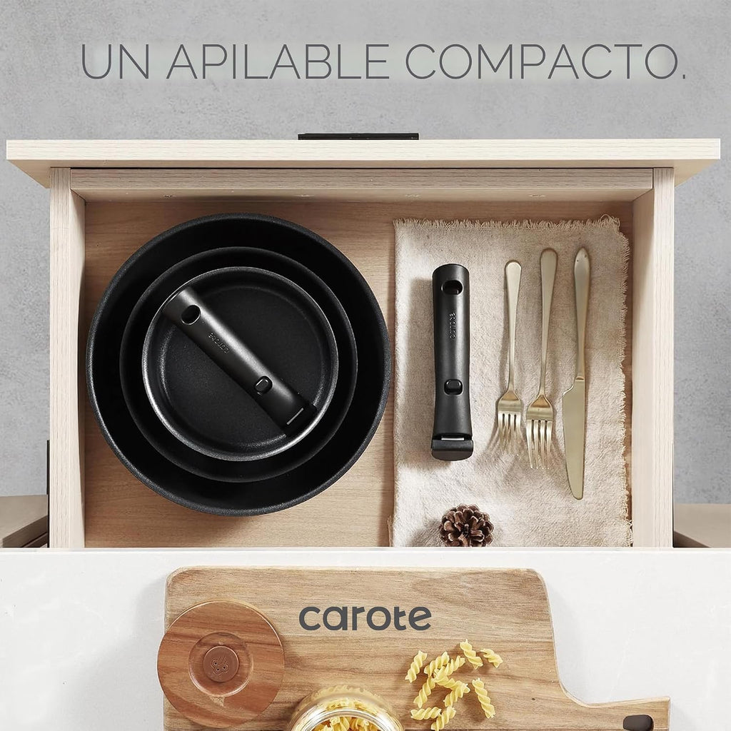 CAROTE Juego de ollas y sartenes antiadherentes, mango desmontable...