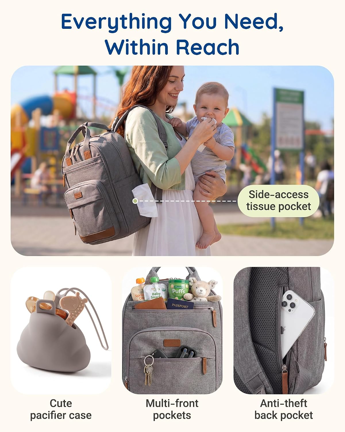 mommore Mochila para pañales con cambiador impermeable, soportes ai...