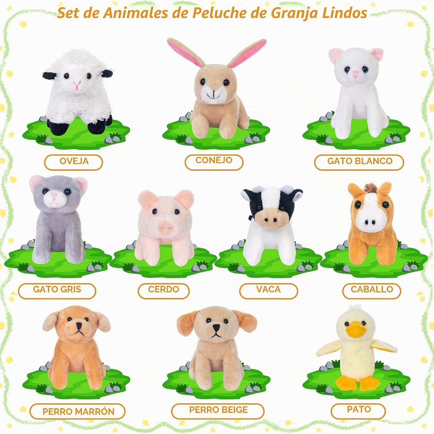My OLi Paquete de 10 Juguetes de Animales de Granja de Peluche Anim...