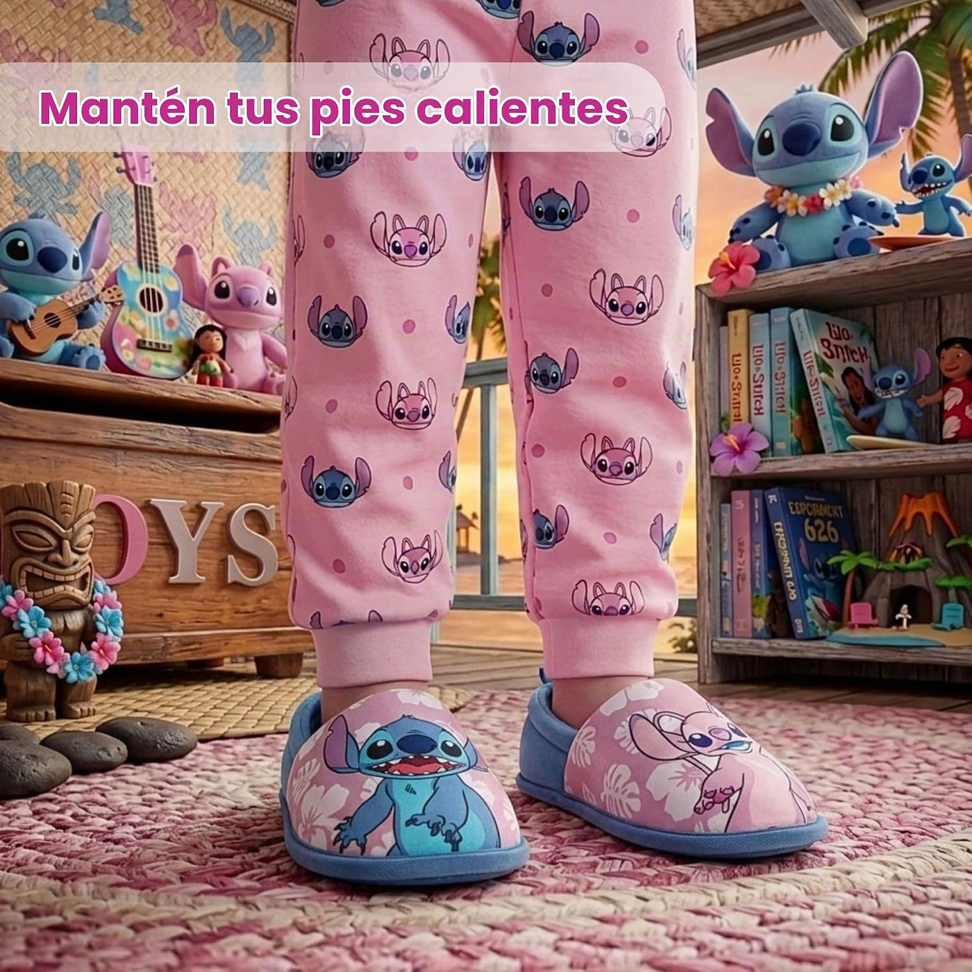 Disney Lilo and Stitch - Pantuflas de felpa para niños y niñas, pan...