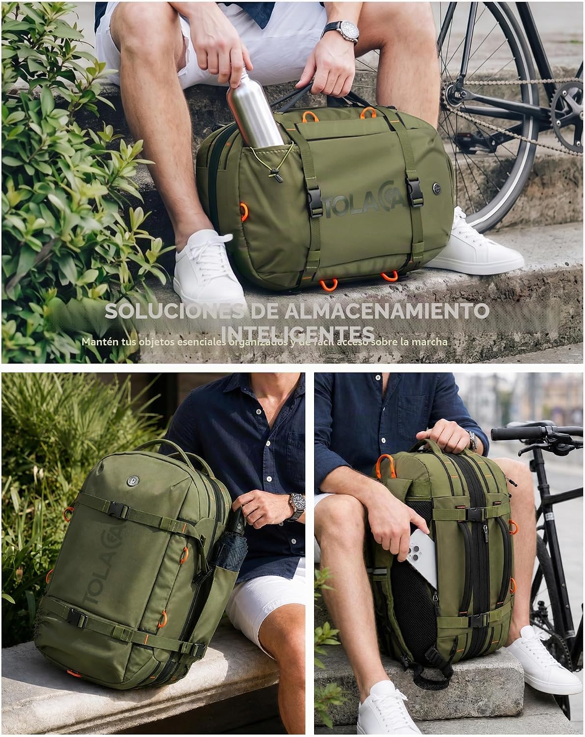 Tolaccea Mochila de viaje 40-50L, 16" portátil de mano para via...