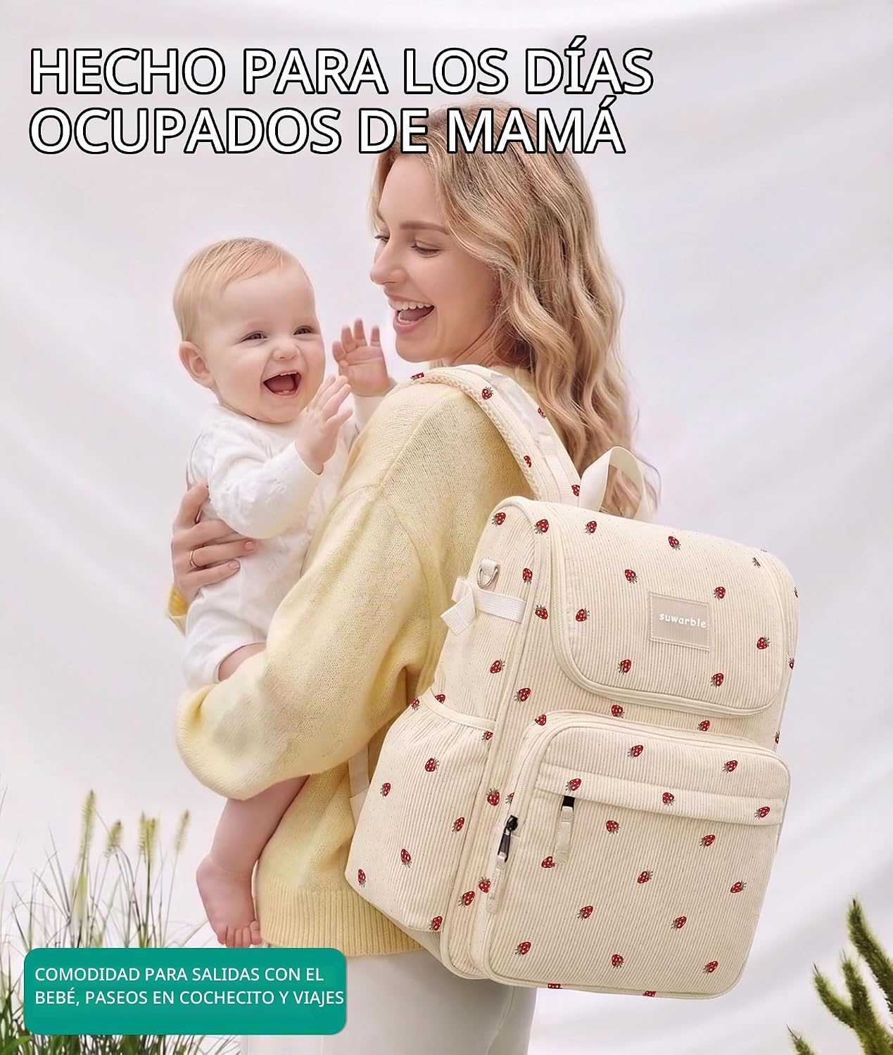suwarble Mochila grande de pana para pañales para mamá, mochila de...