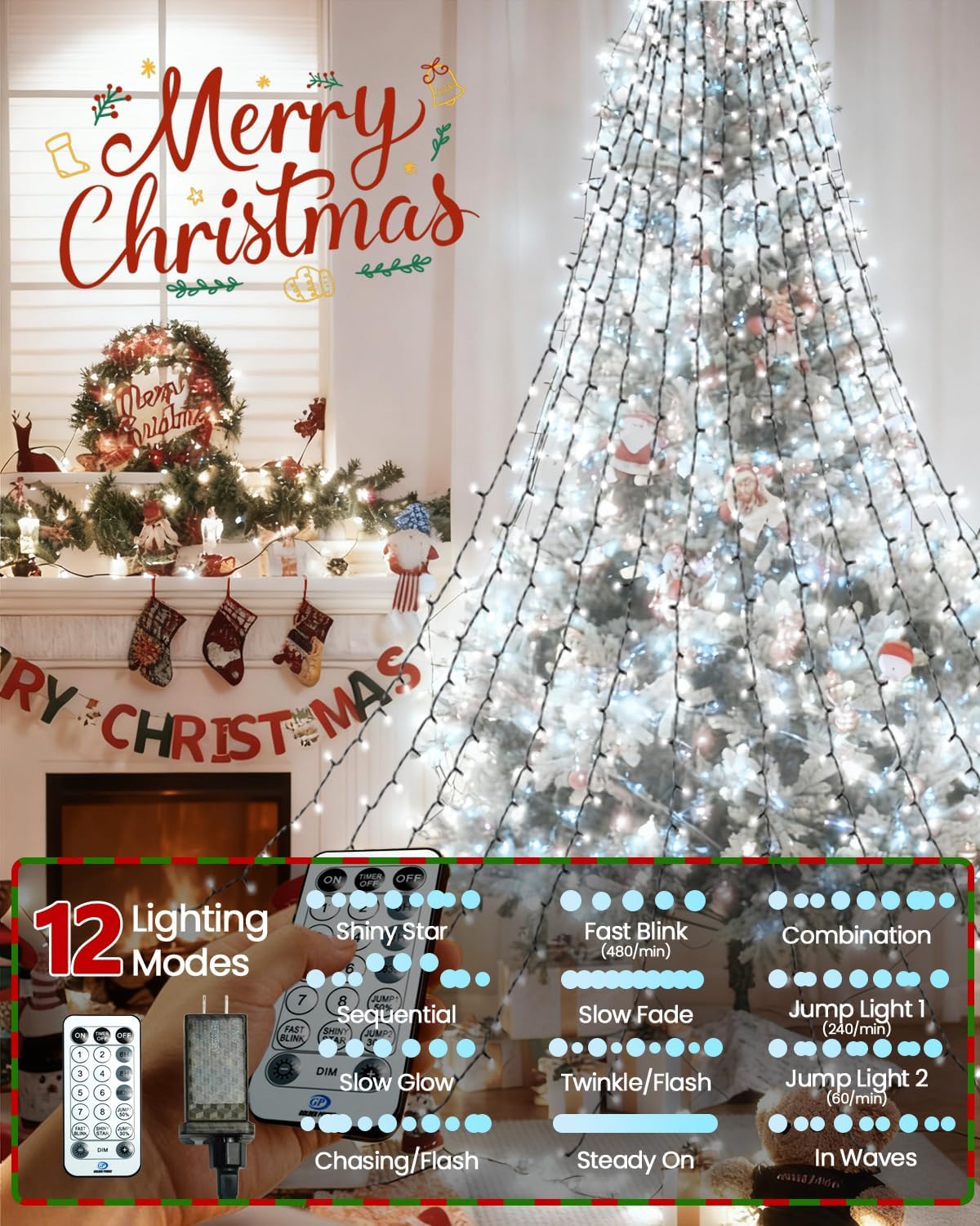 Luces de árbol de Navidad para interiores con control de voz y cont...