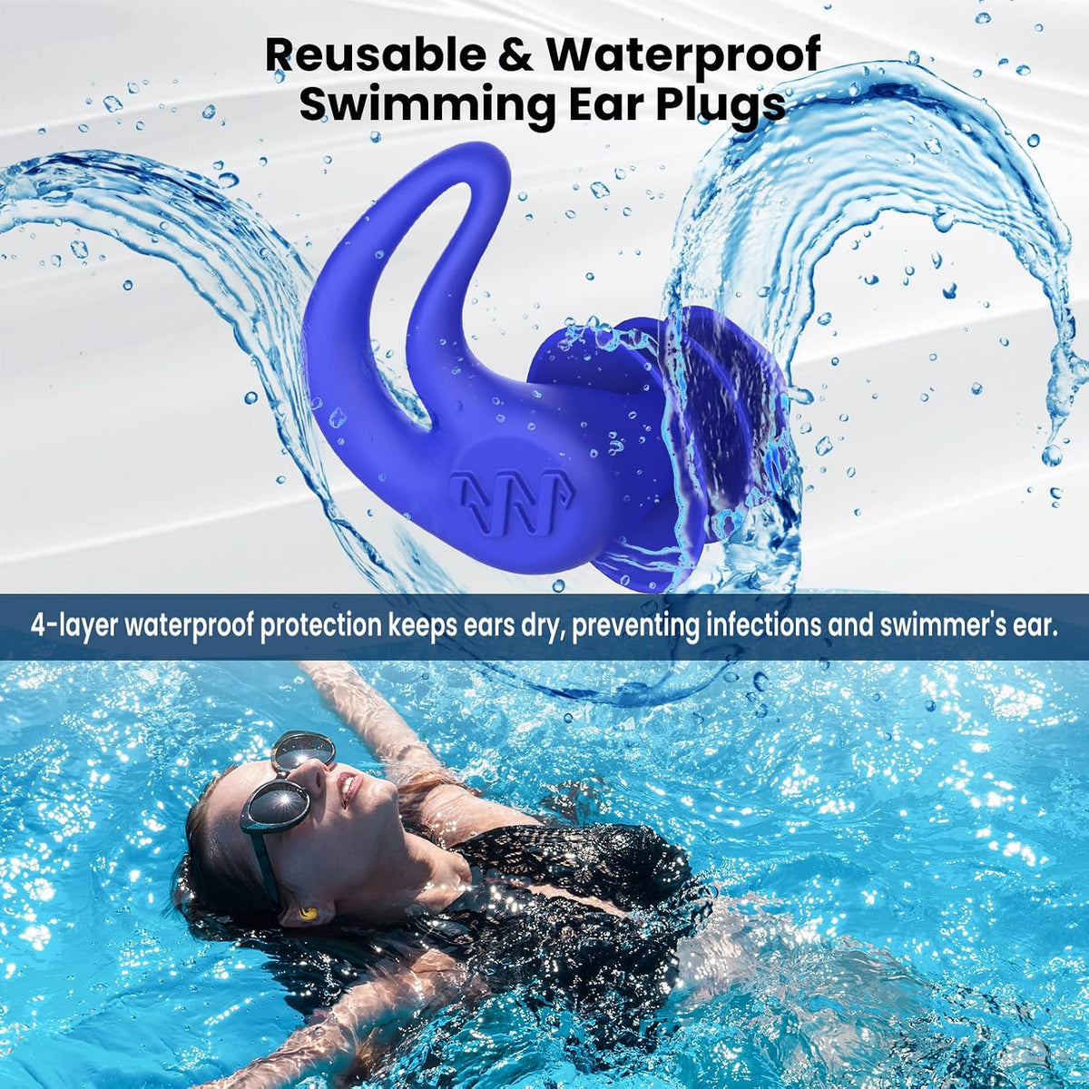 Tapones para los oídos de natación para adultos y niños, 4 pares de...