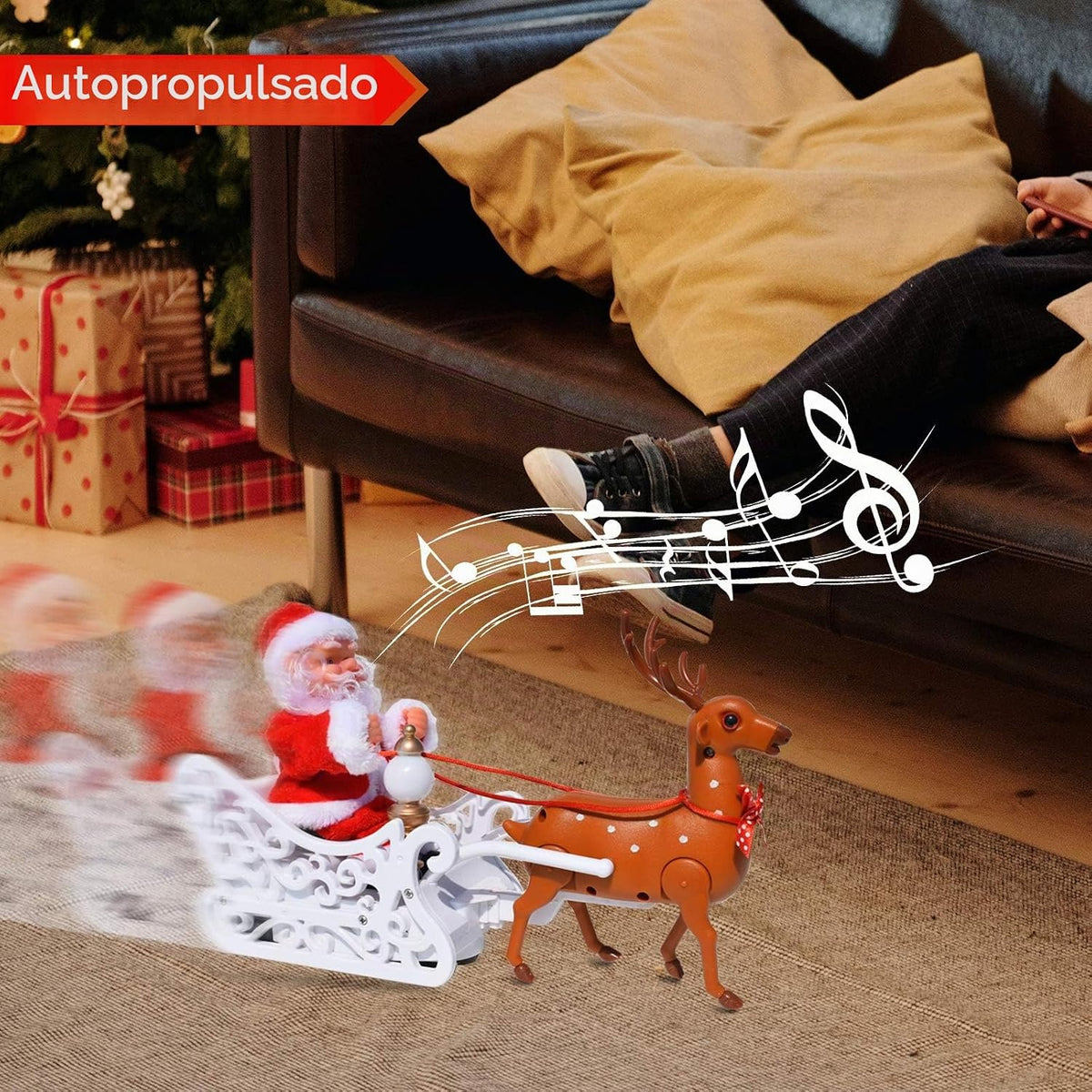 Muñeca de Papá Noel con trineo de alce PUPPY GO, carro eléctrico un...