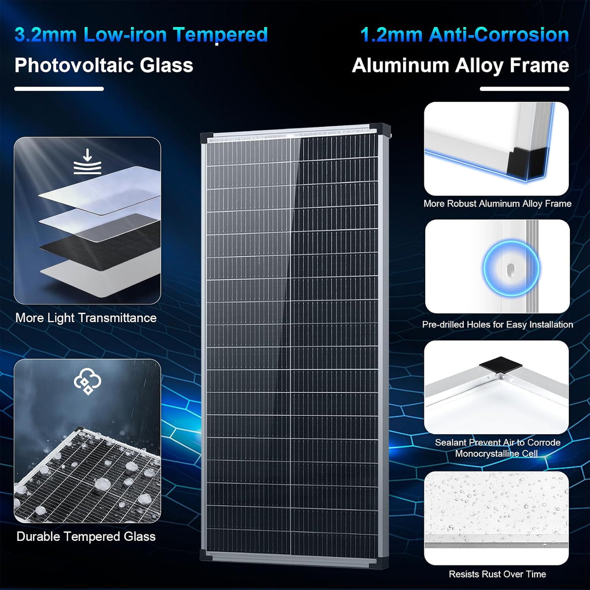 Panel solar de 100 W, tipo N 12 V, 18 BB, 25 % de alta eficiencia A...