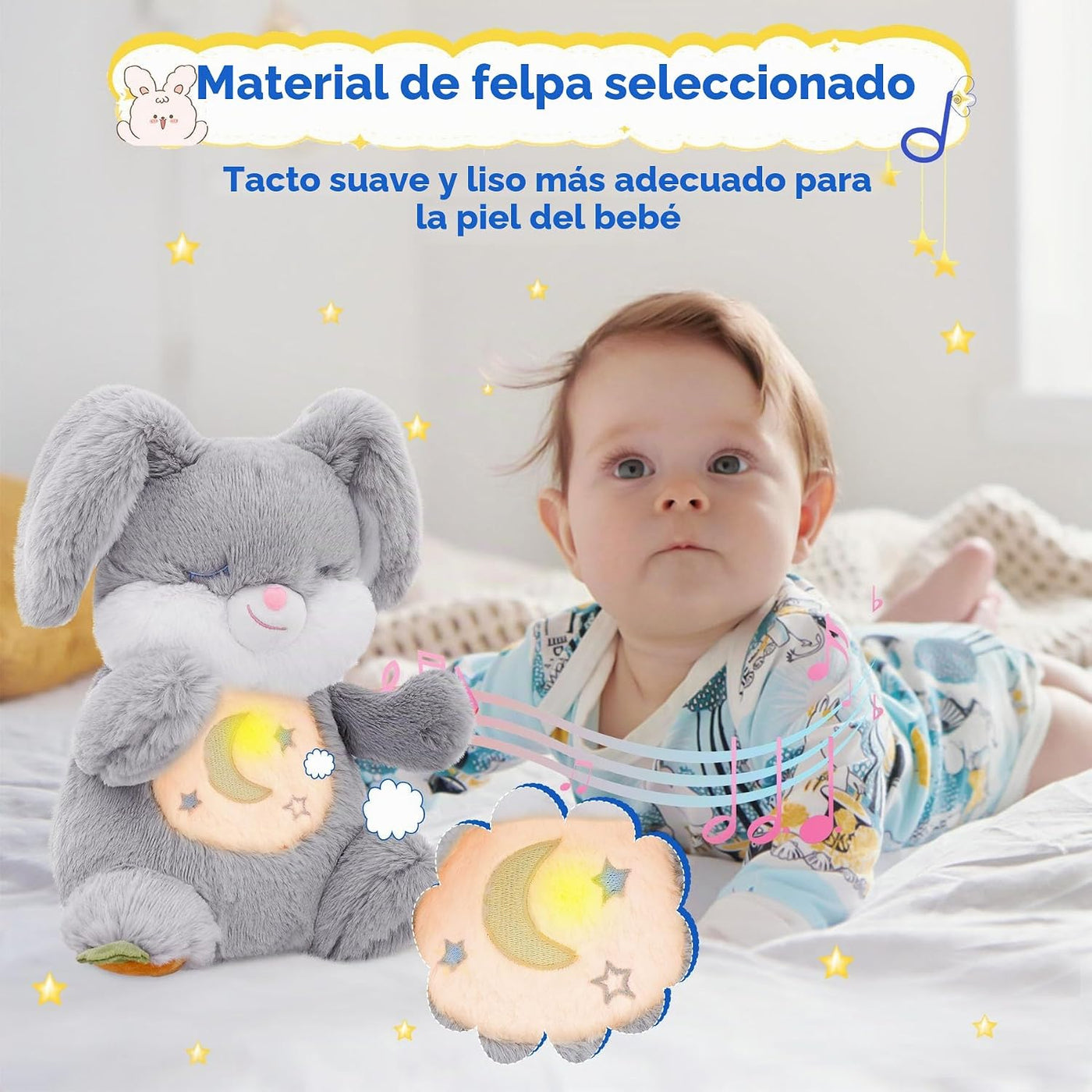 MIAODAM Conejo de peluche con respiración, juguete de peluche para...