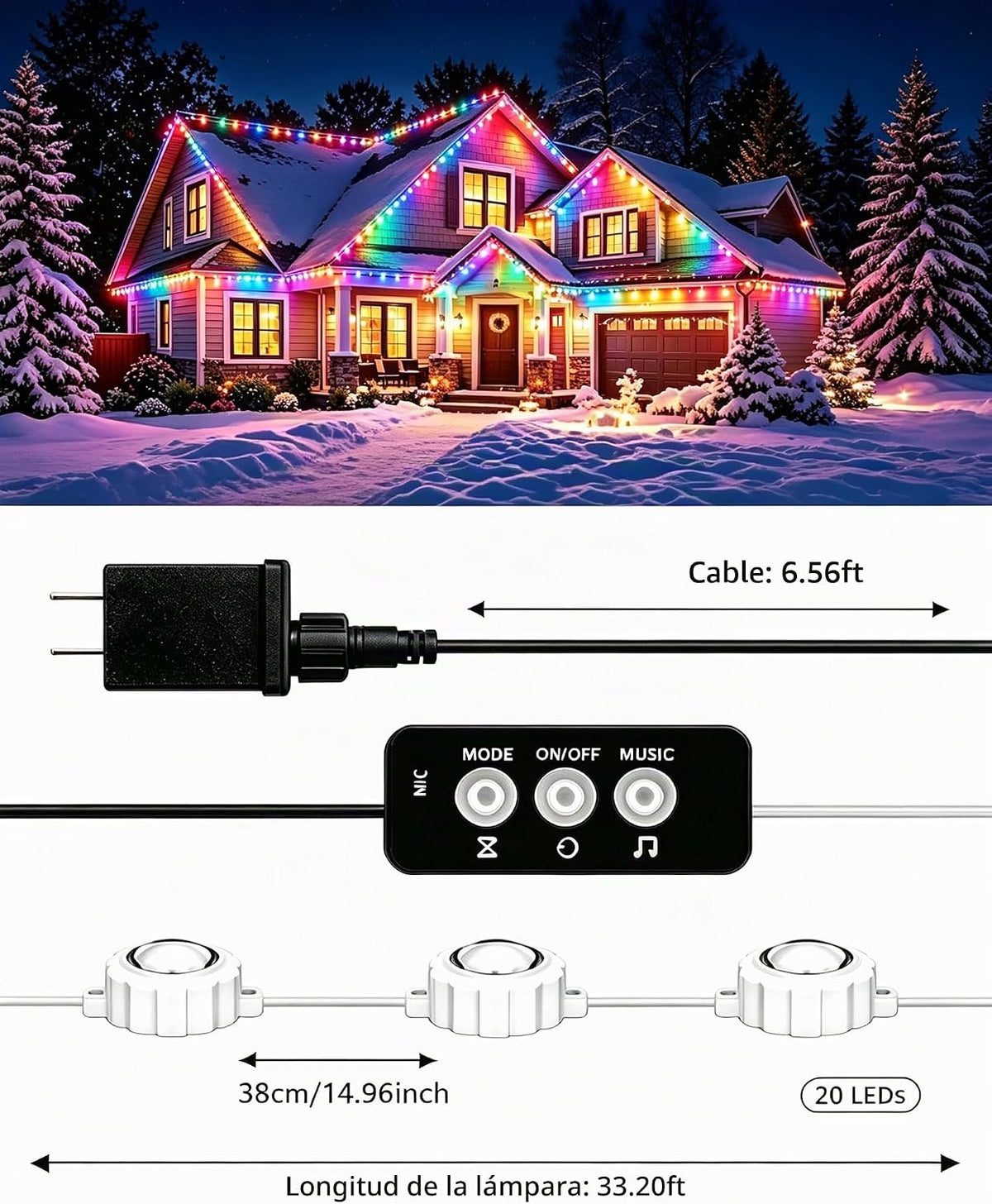 AurNyvaMay RGB luces exteriores permanentes para casa (24 V, 33 pie...