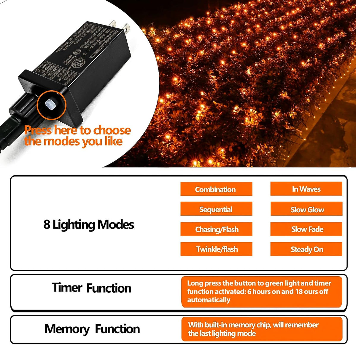 La secuencia naranja extensible de Halloween de los 75.8FT 200 LED...
