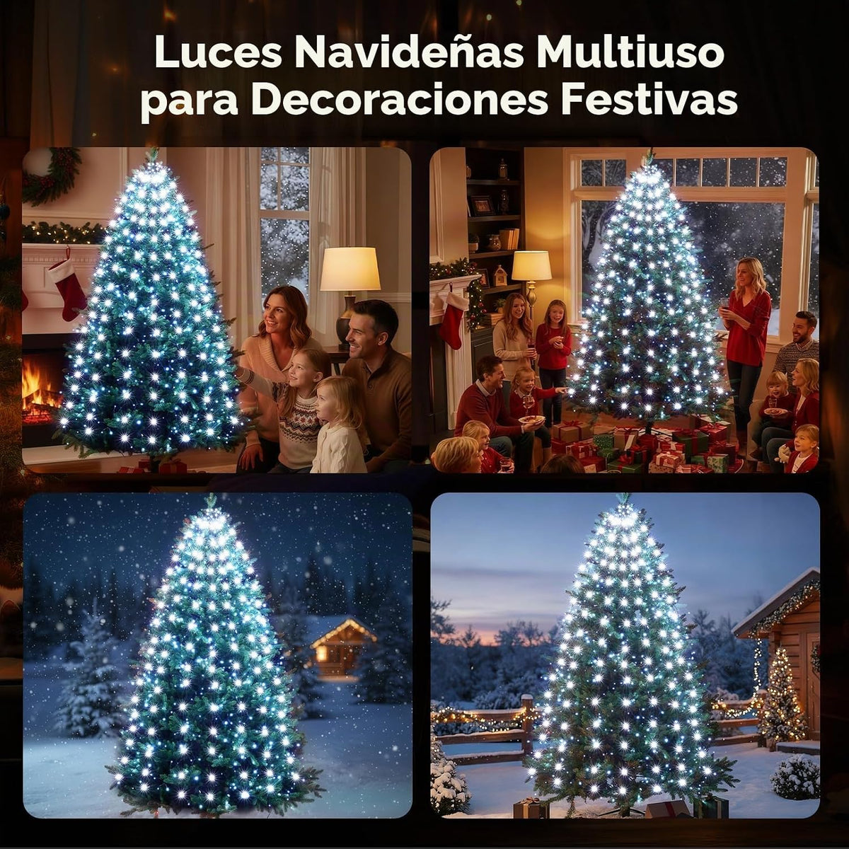 Meknow Luces blancas para árbol de Navidad, luces de Navidad para i...