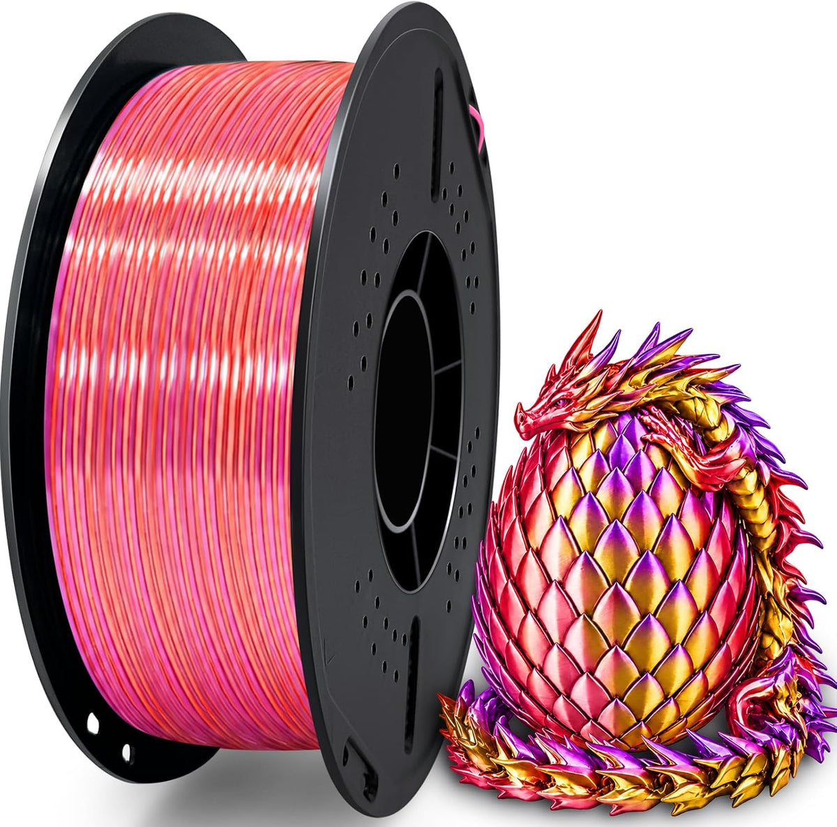 UGUESS Filamento 3D de seda PLA+, tricolor de 0.07 in, rojo-dorado...