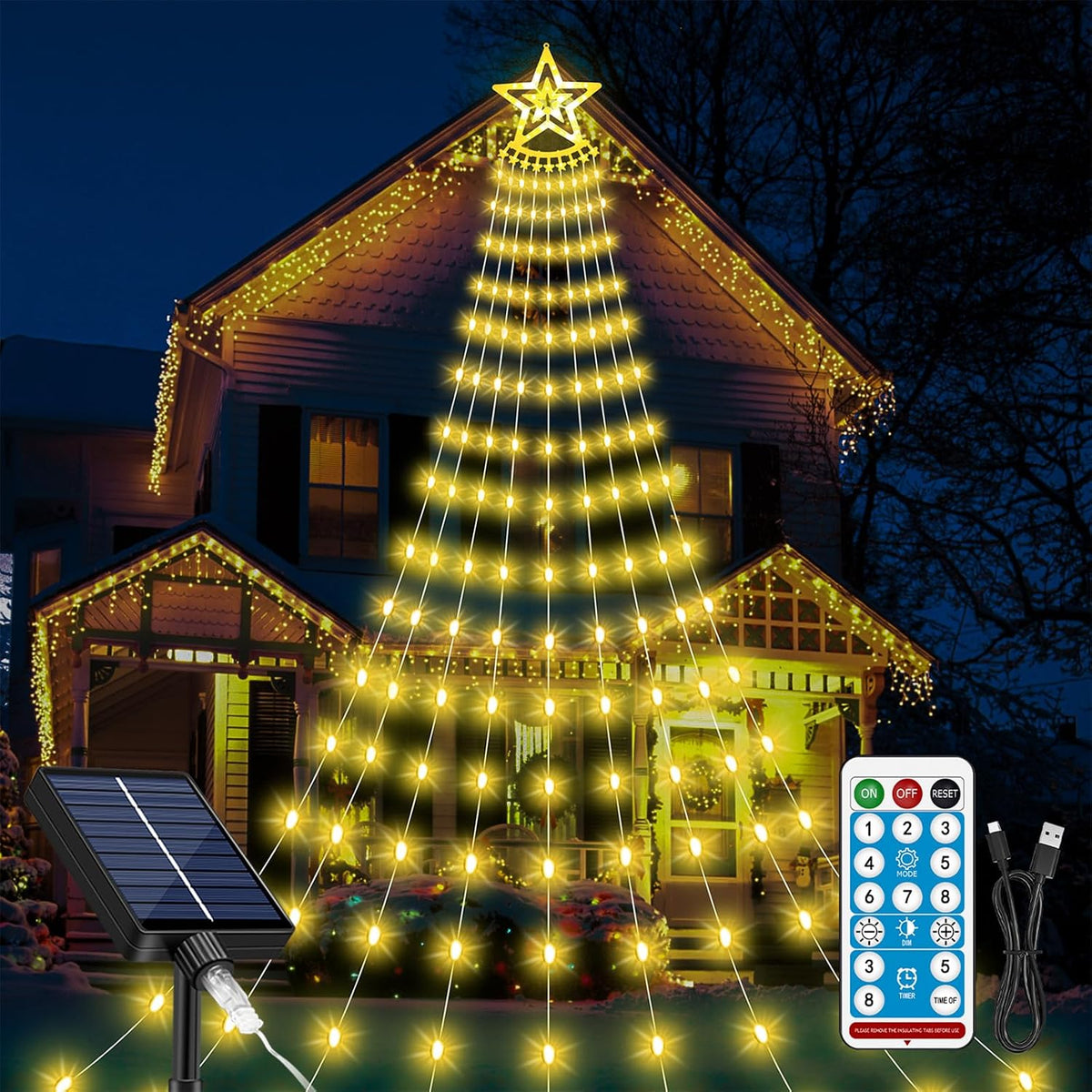 Luces solares de árbol de Navidad para exteriores, 11.48 pies, 350...