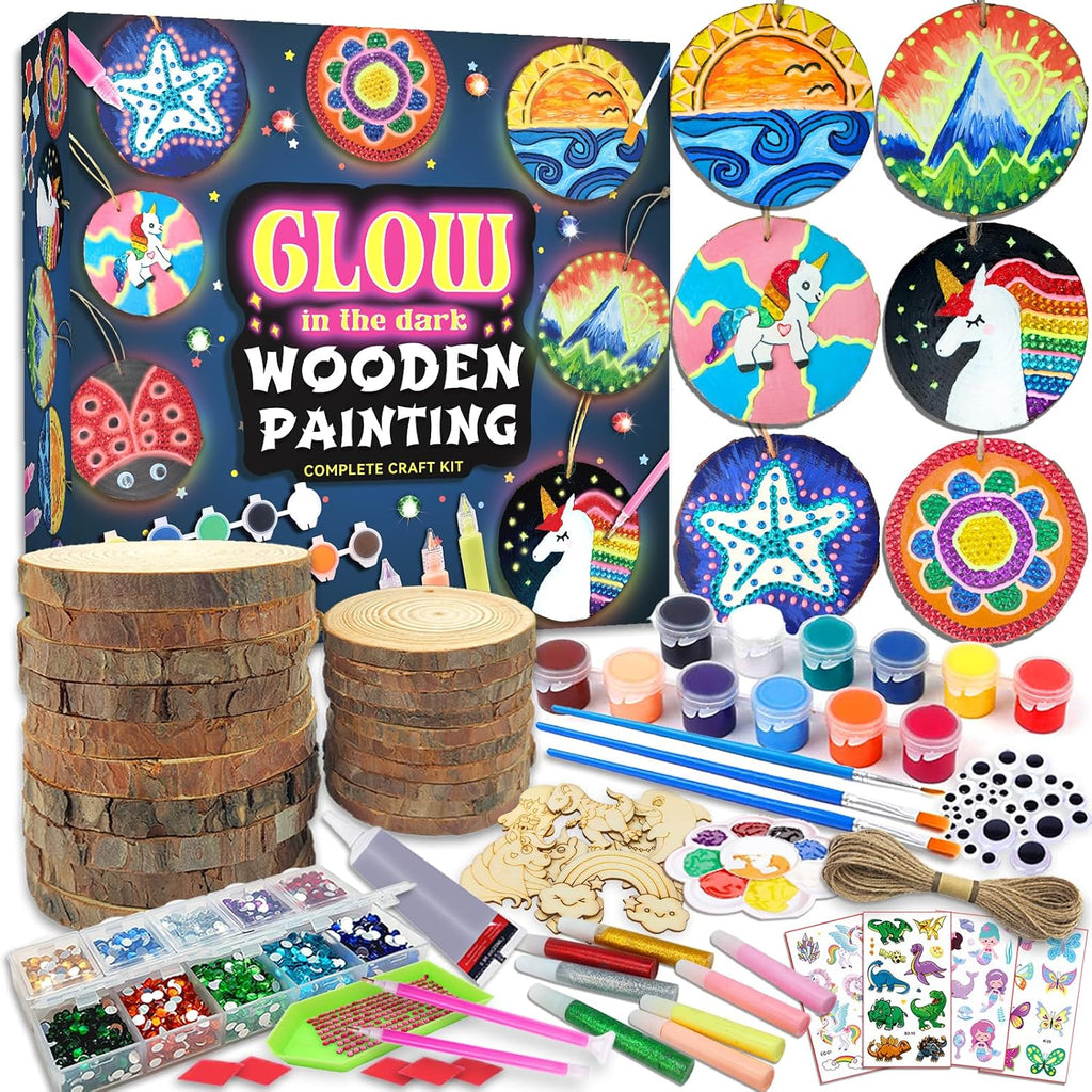 klmars Kit de pintura de madera para niños, brilla en la oscuridad,...
