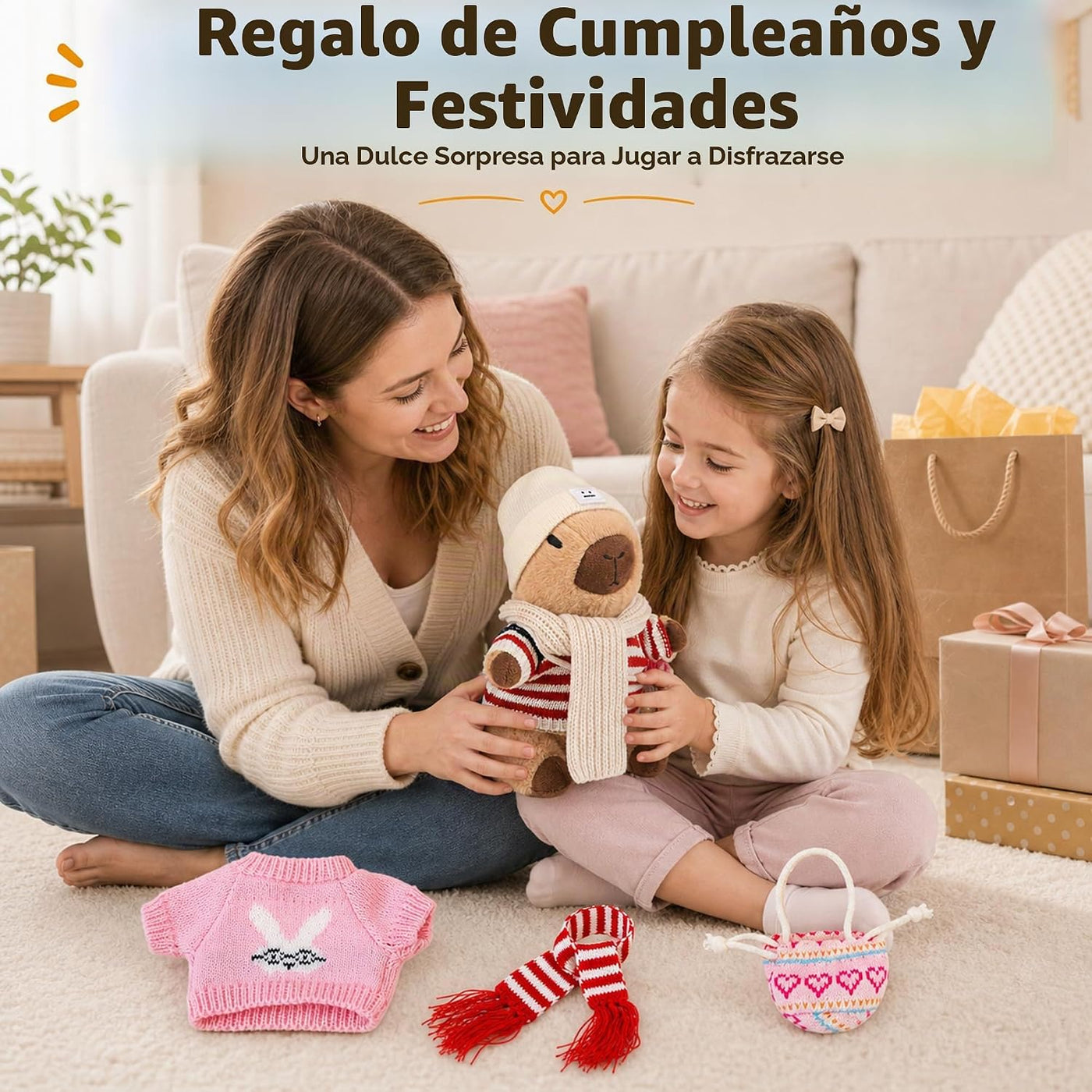 WAKSUN Capybara - Peluche con 10 piezas de ropa y accesorios, anima...