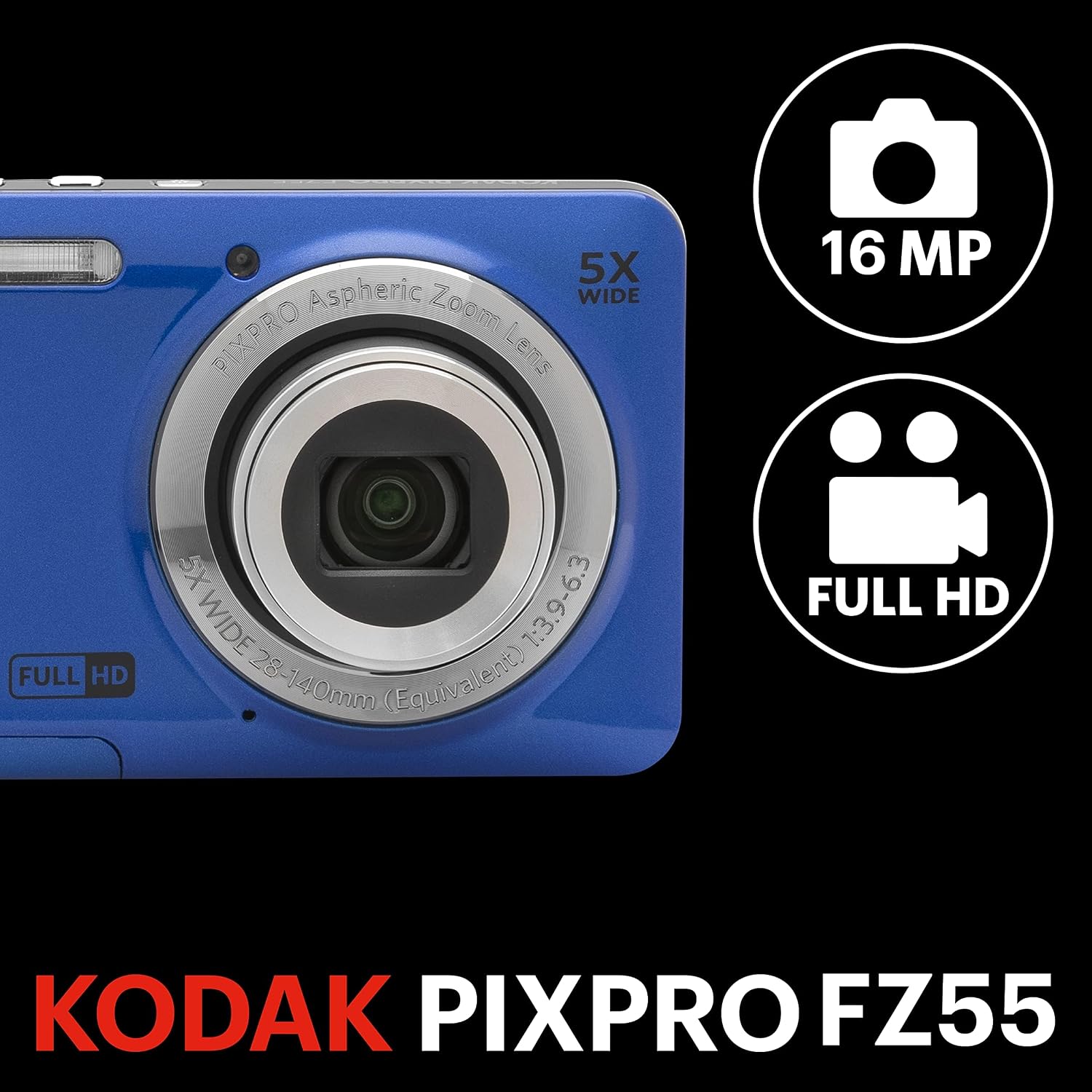 KODAK PIXPRO FZ55 - Cámara digital compacta de 16 MP, zoom óptico 5...