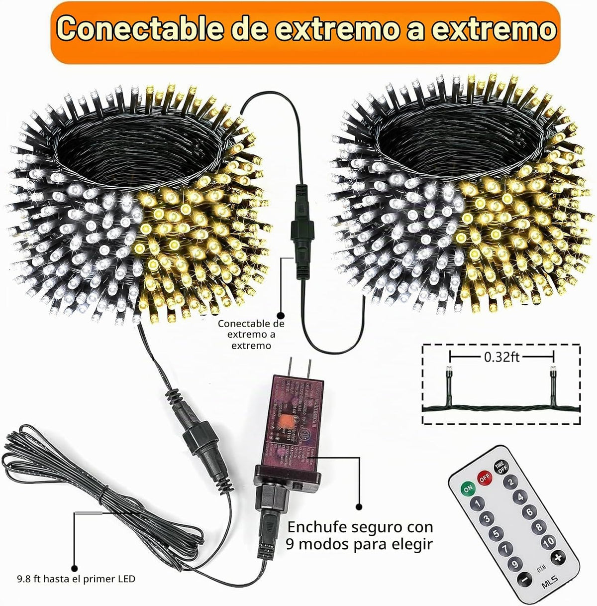 Luces navideñas que cambian de color conectables de 75,8 pies con t...
