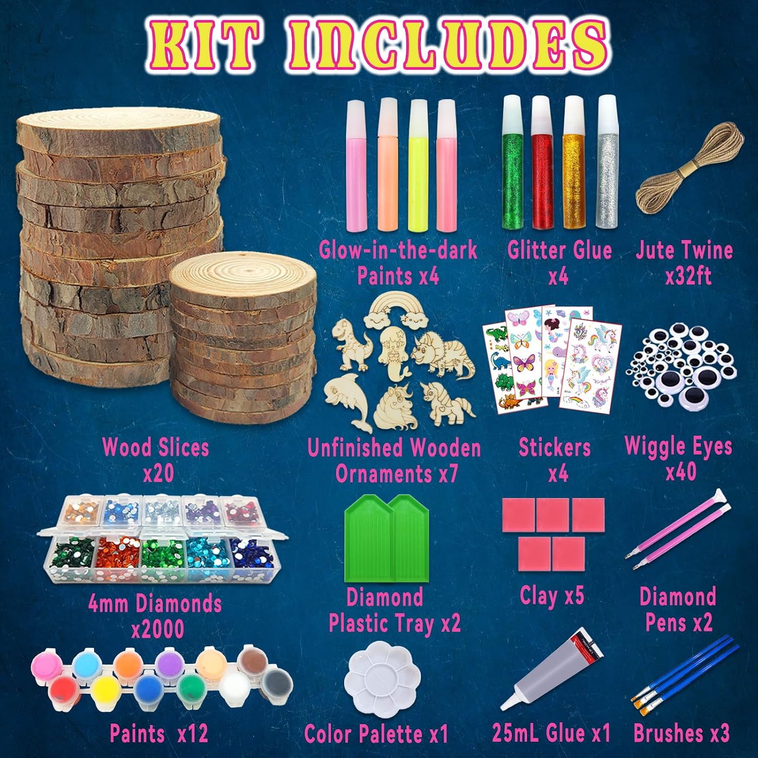 klmars Kit de pintura de madera para niños, brilla en la oscuridad,...