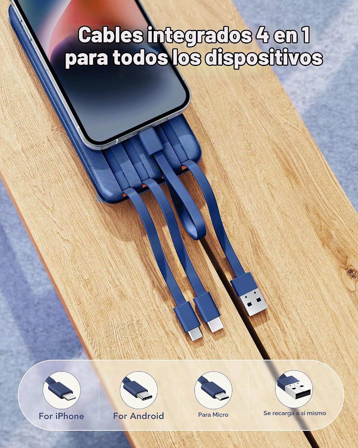 Cables incorporados del cargador portátil charmast, banco del poder...